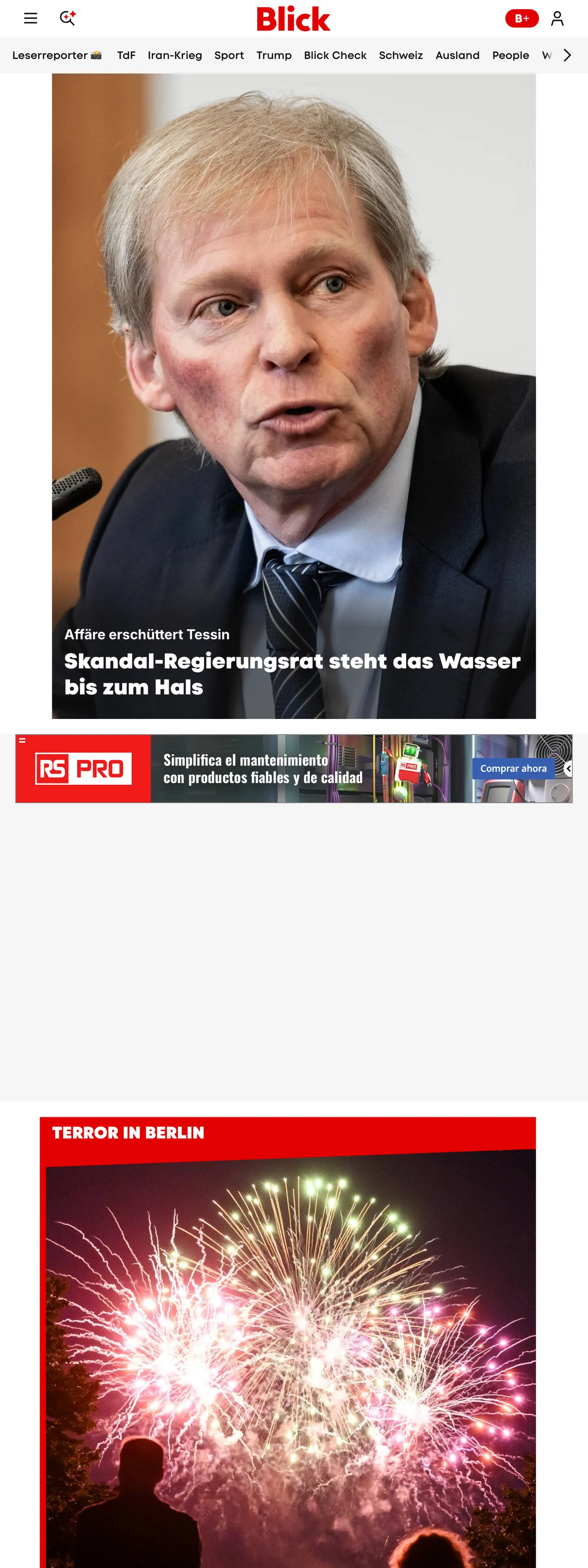 Screenshot of the Blick front page