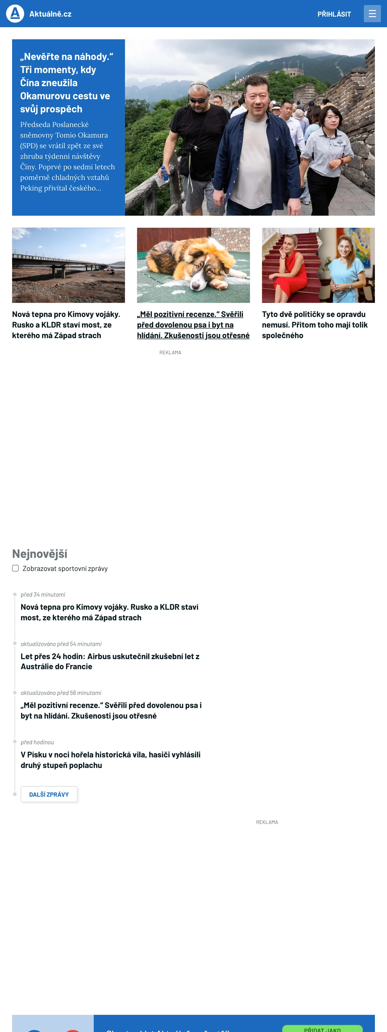 Screenshot of the Aktuálně.cz front page