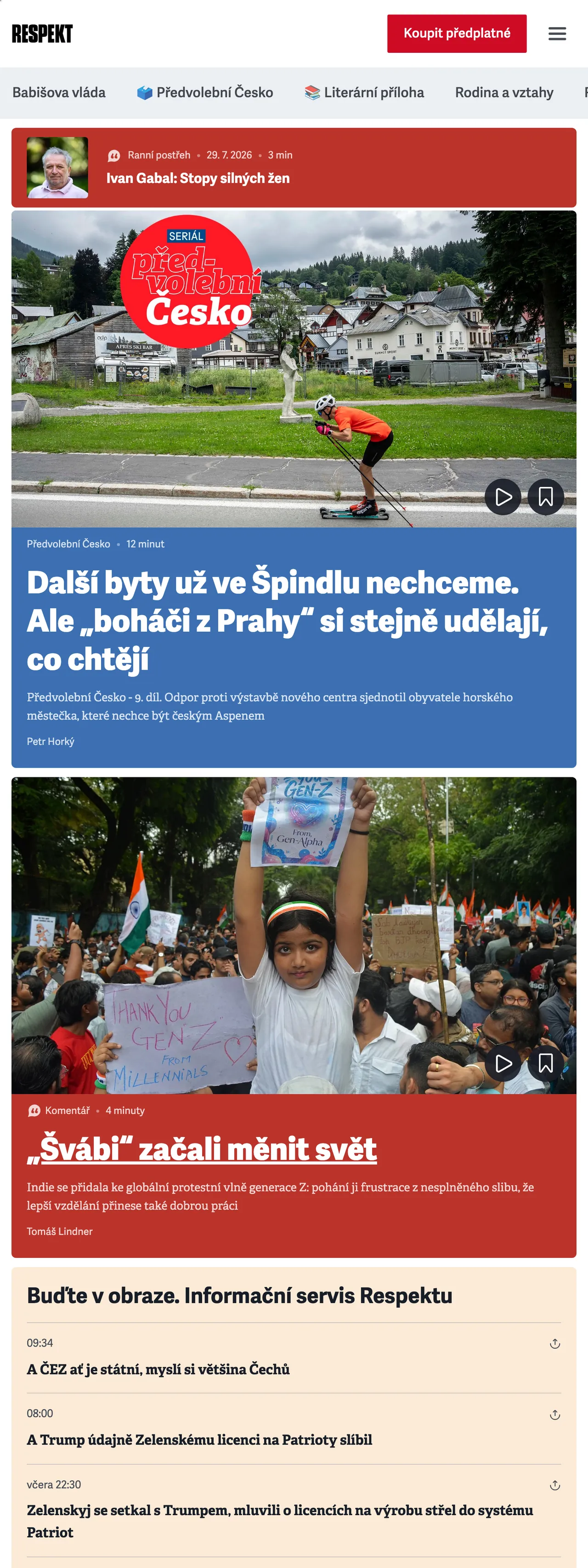 Screenshot of the Respekt front page