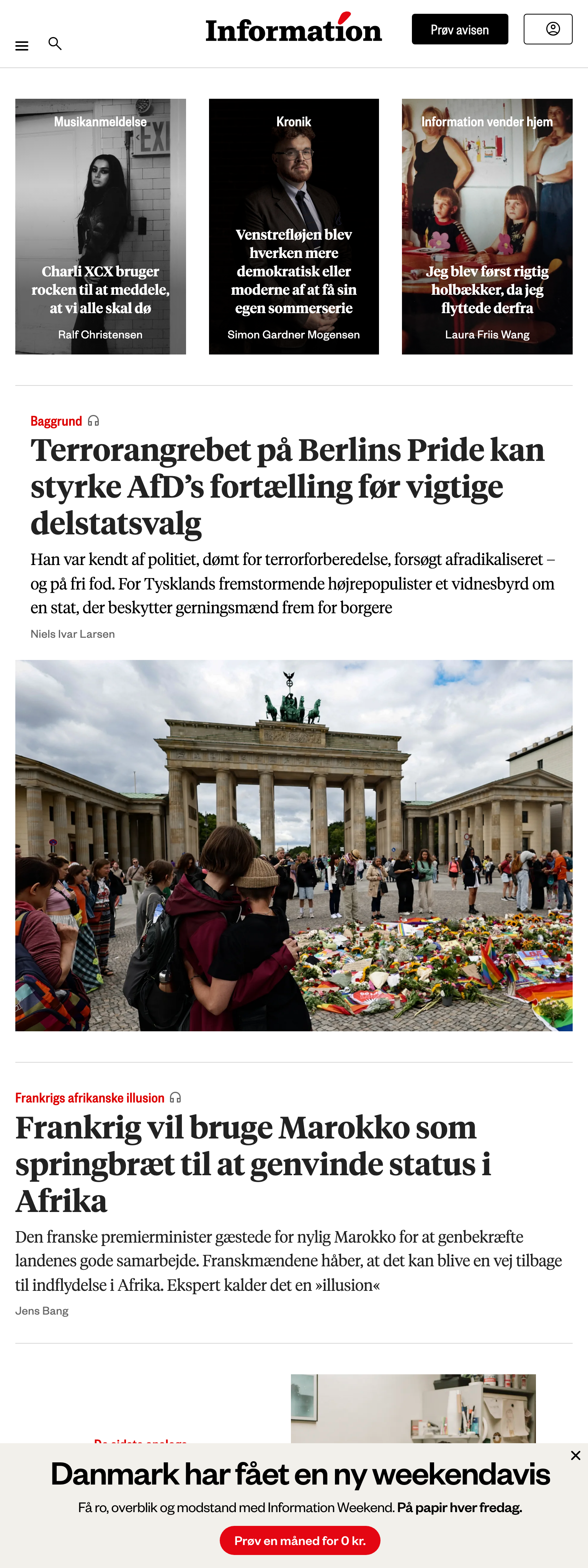 Screenshot of the Information front page