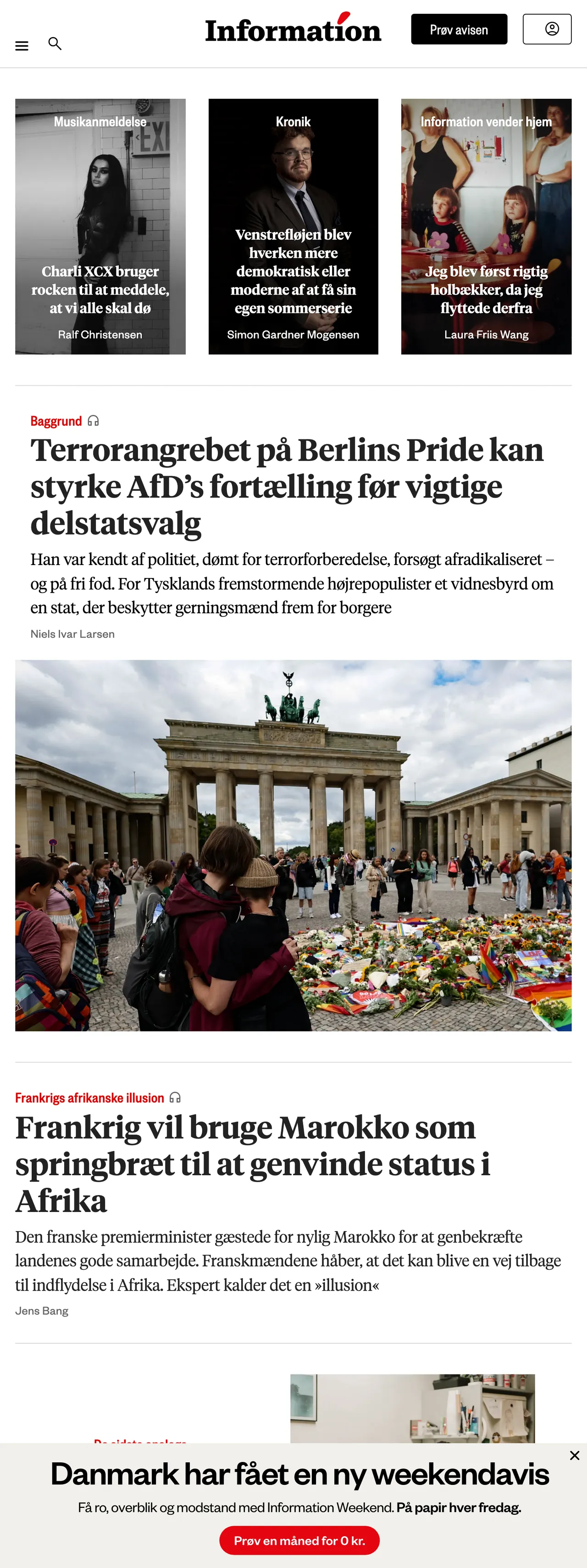 Screenshot of the Information front page