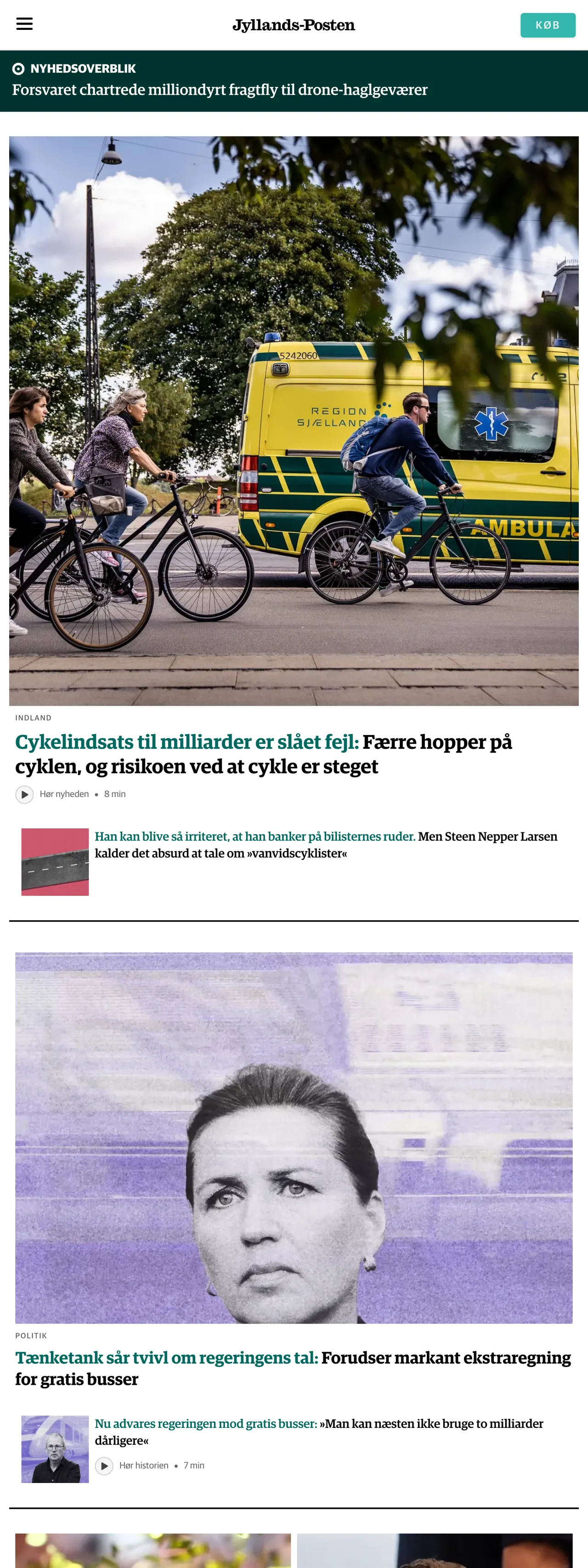 Screenshot of the Jyllands-Posten front page