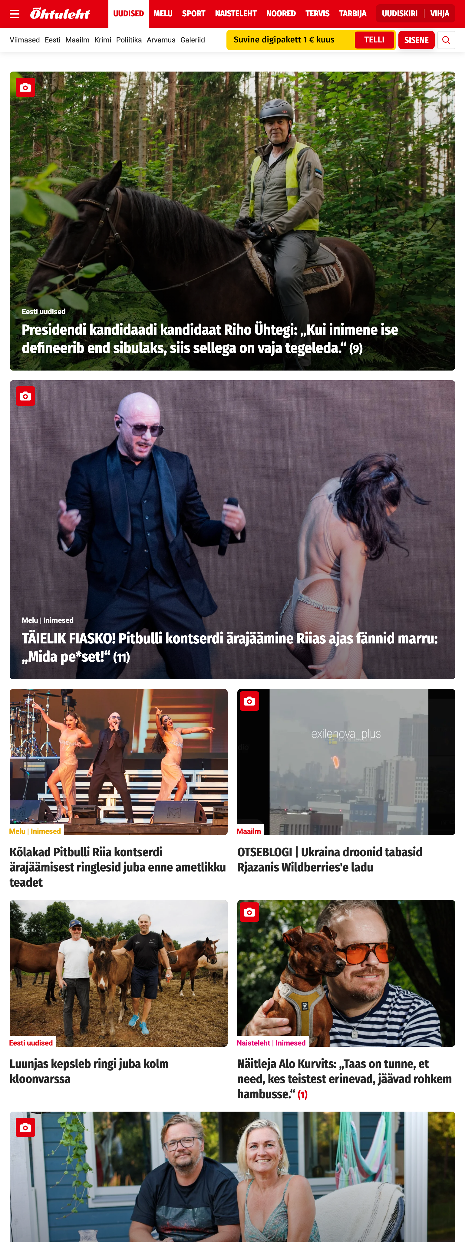 Screenshot of the Õhtuleht front page