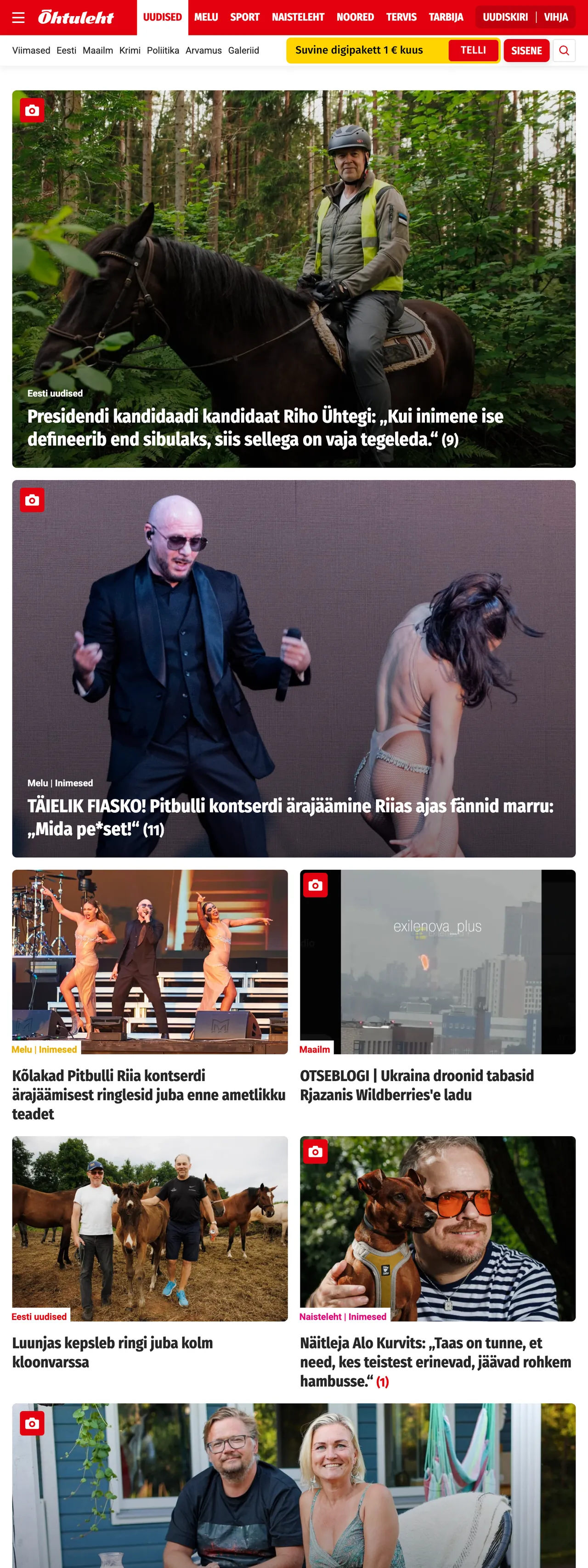 Screenshot of the Õhtuleht front page