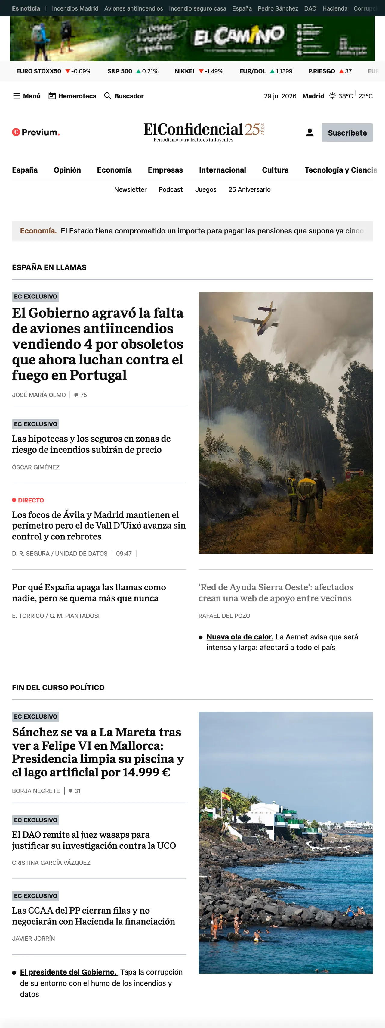 Screenshot of the El Confidencial front page
