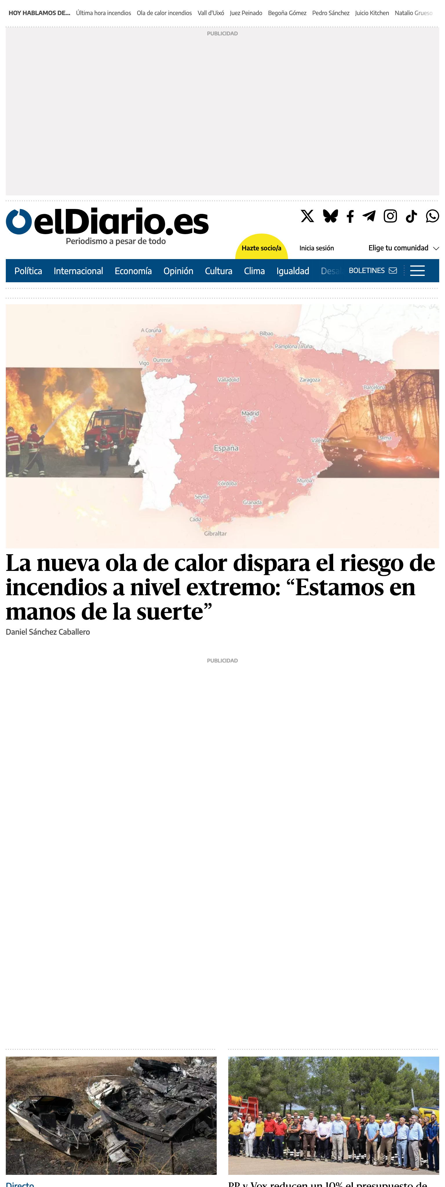 Screenshot of the elDiario.es front page