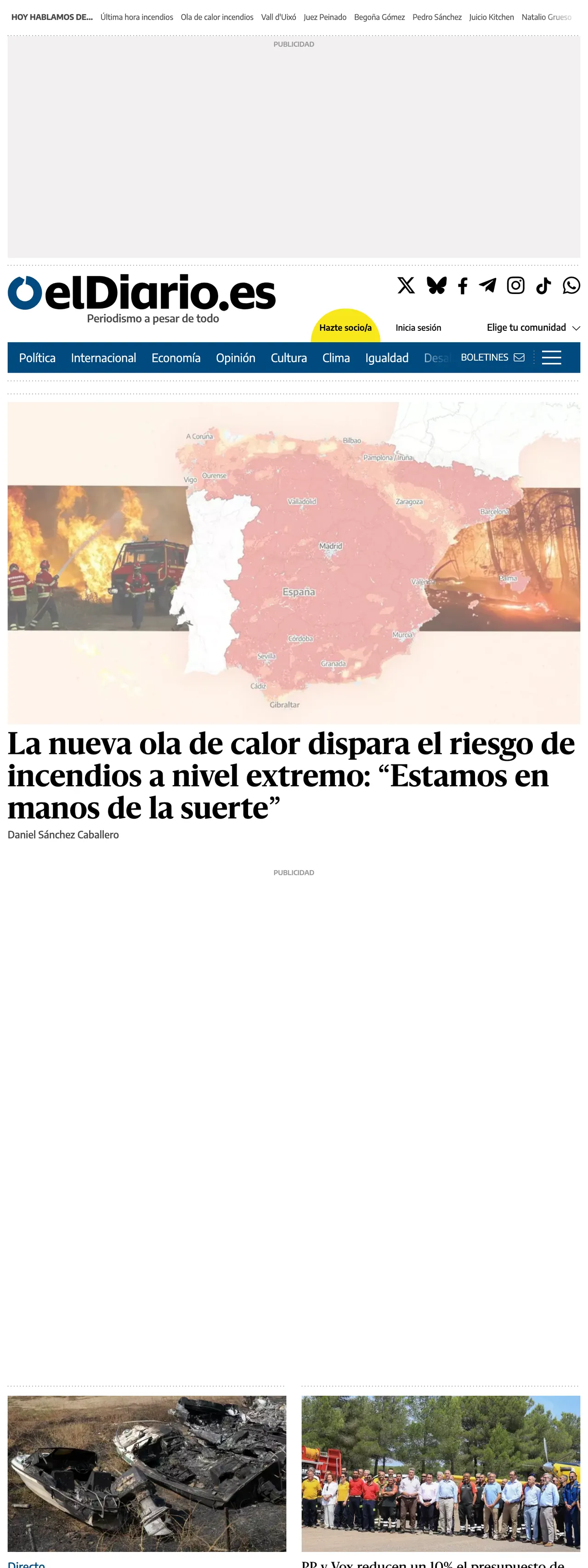 Screenshot of the elDiario.es front page