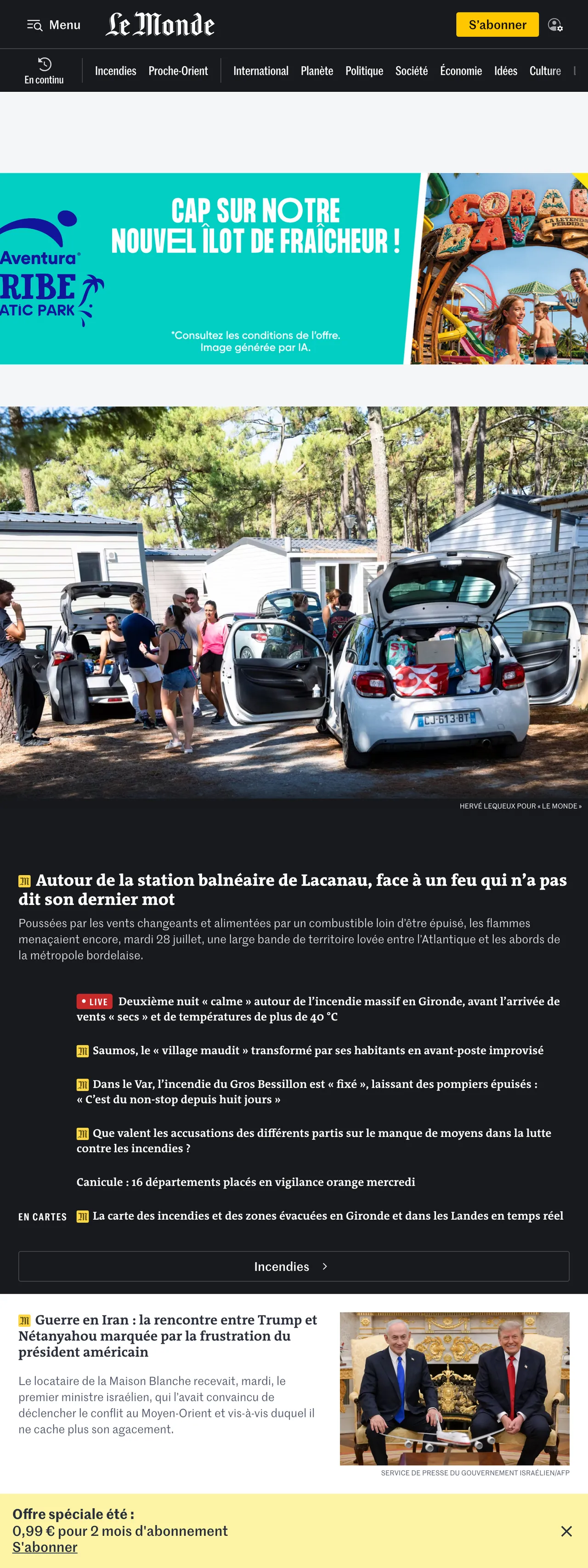Screenshot of the Le Monde front page