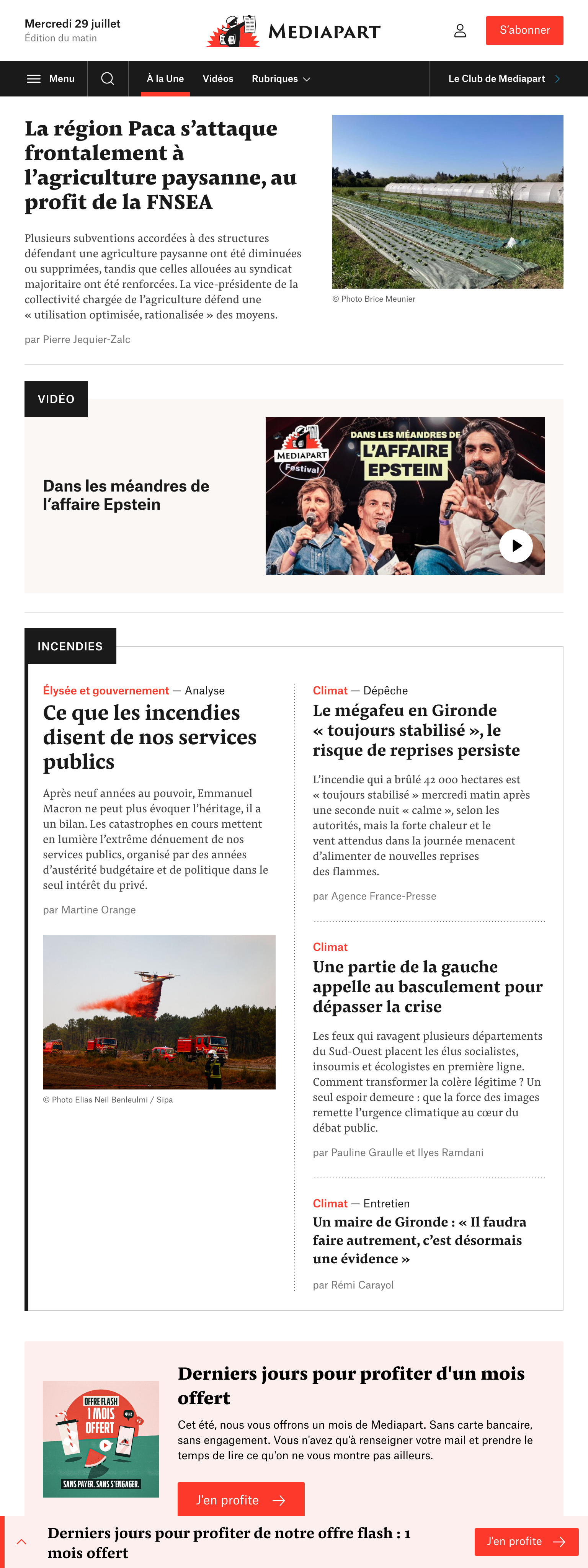 Screenshot of the Mediapart front page