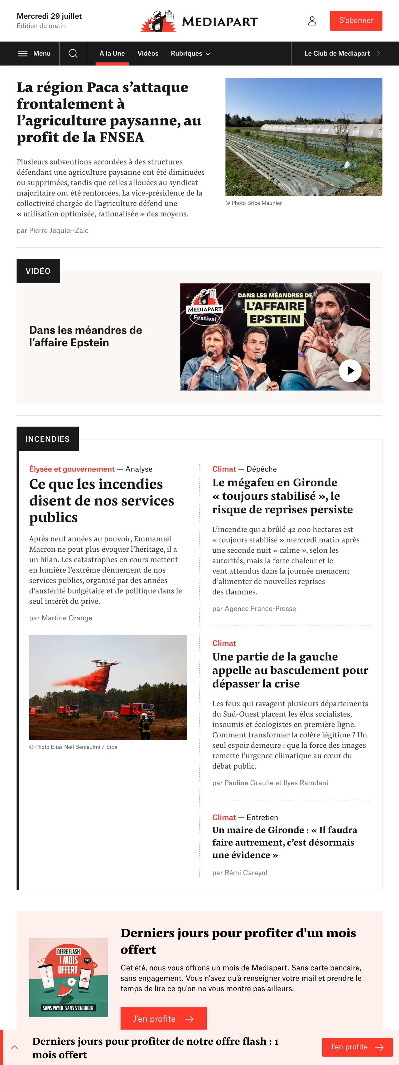 Screenshot of the Mediapart front page