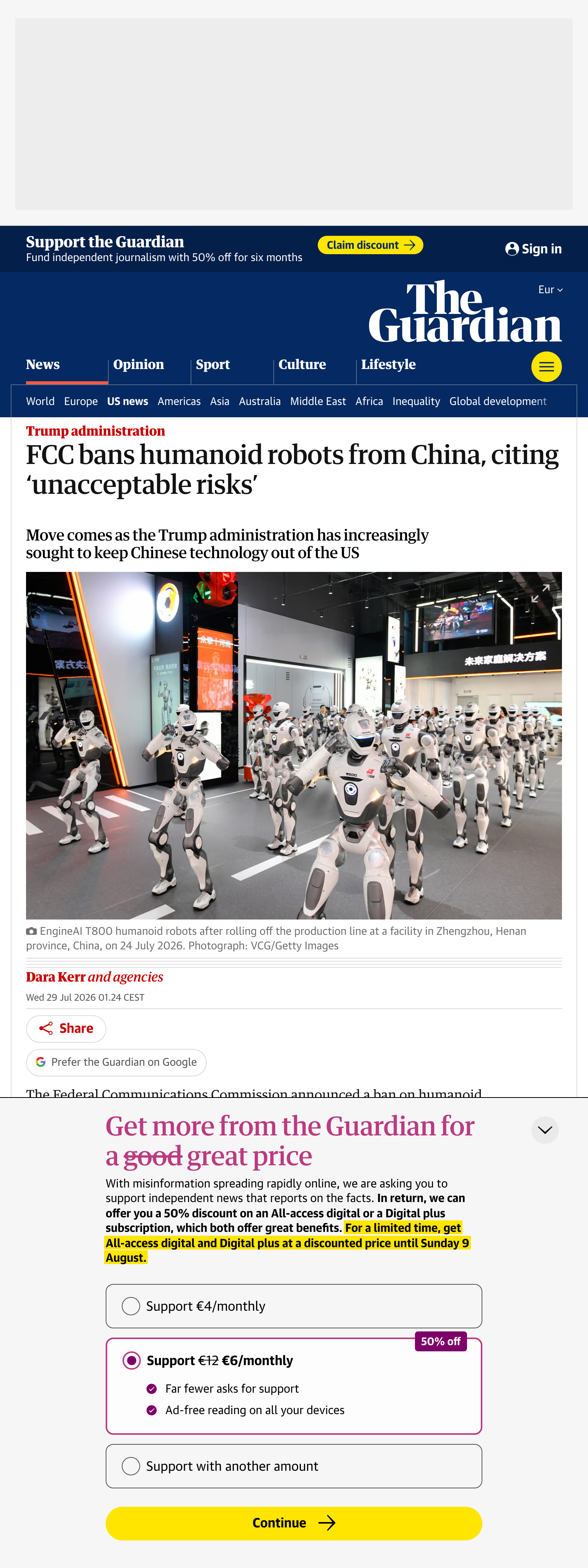 Screenshot of the The Guardian front page