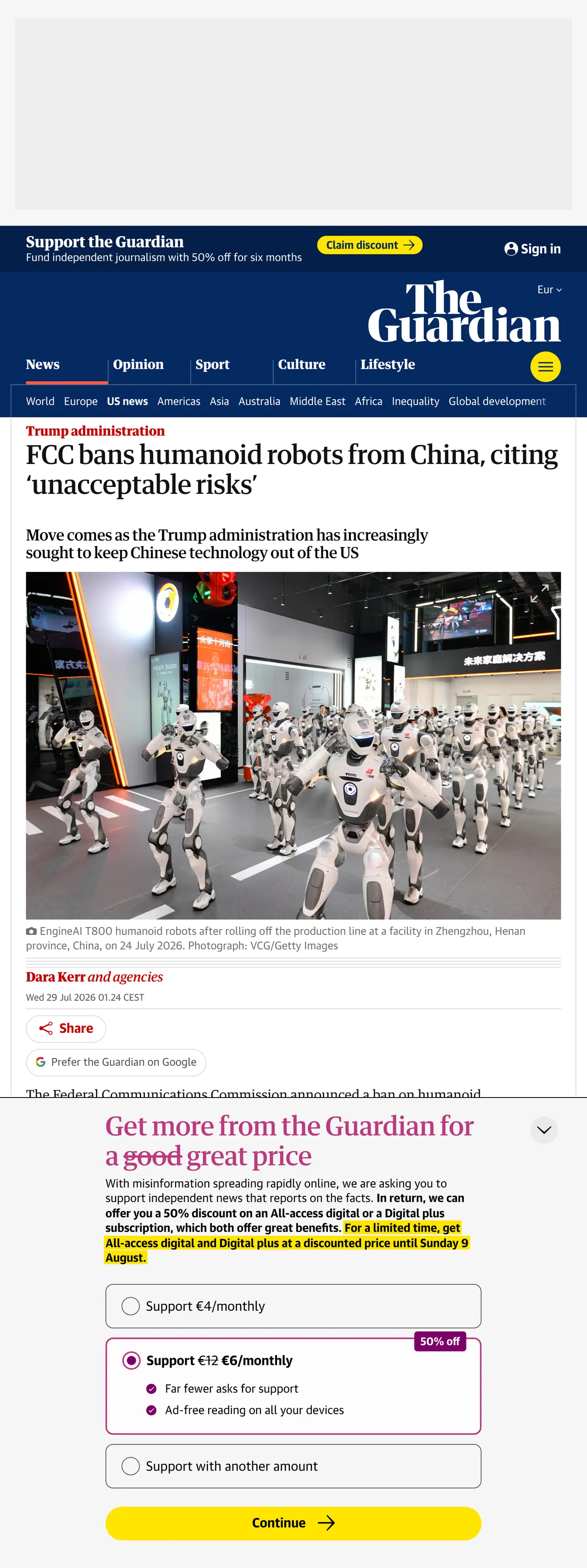 Screenshot of the The Guardian front page