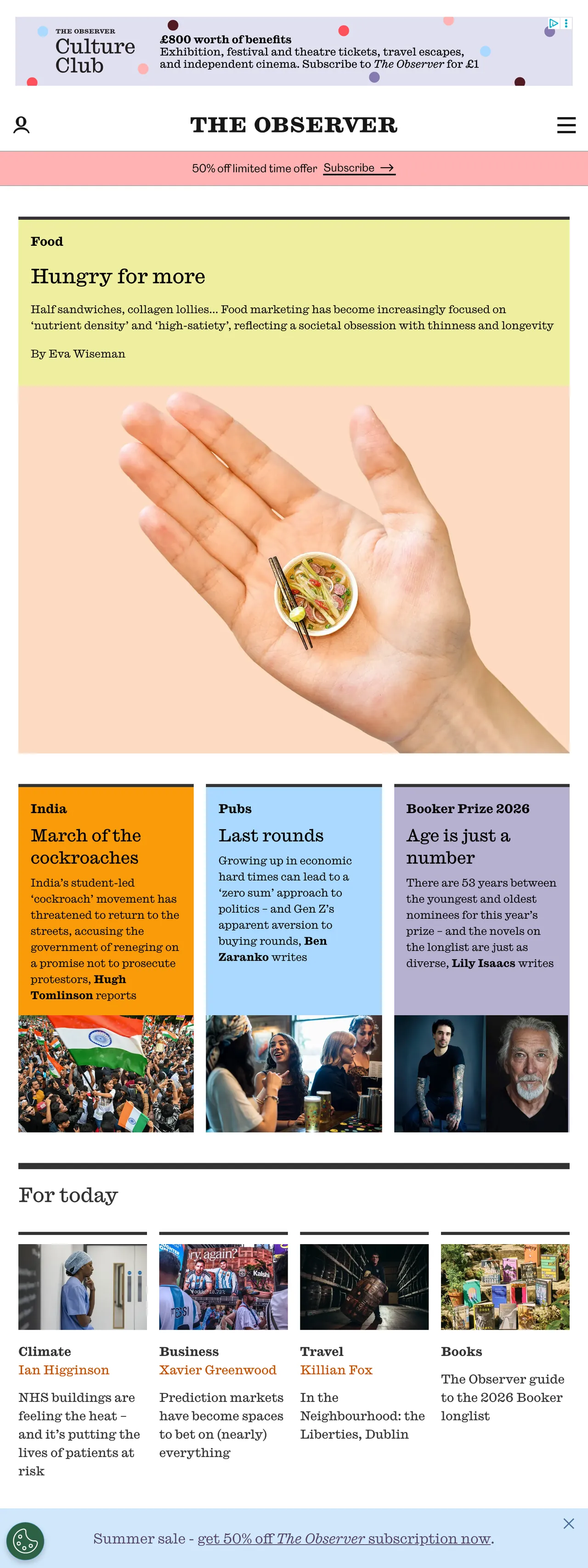 Screenshot of the The Observer front page