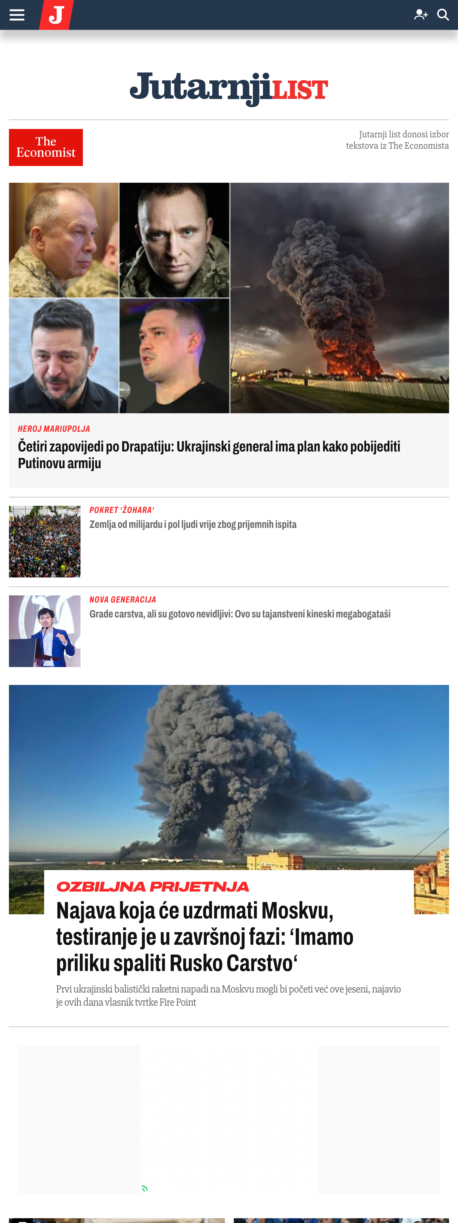 Screenshot of the Jutarnji list front page
