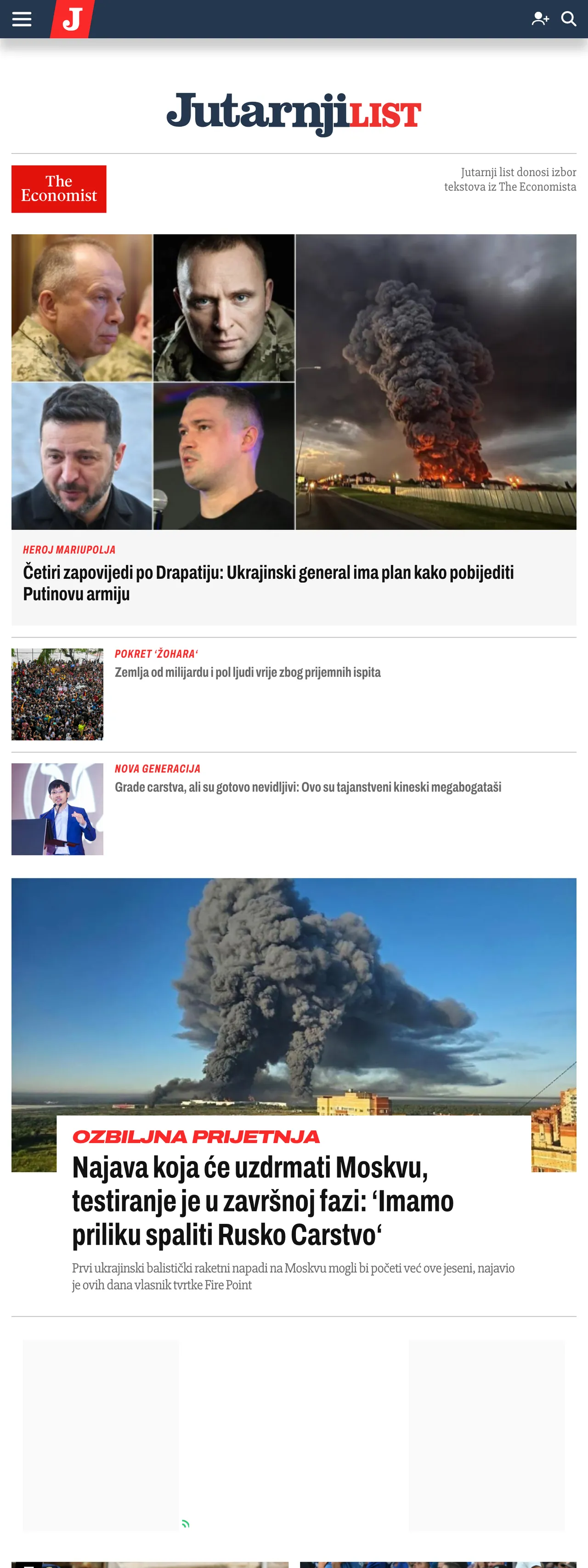Screenshot of the Jutarnji list front page
