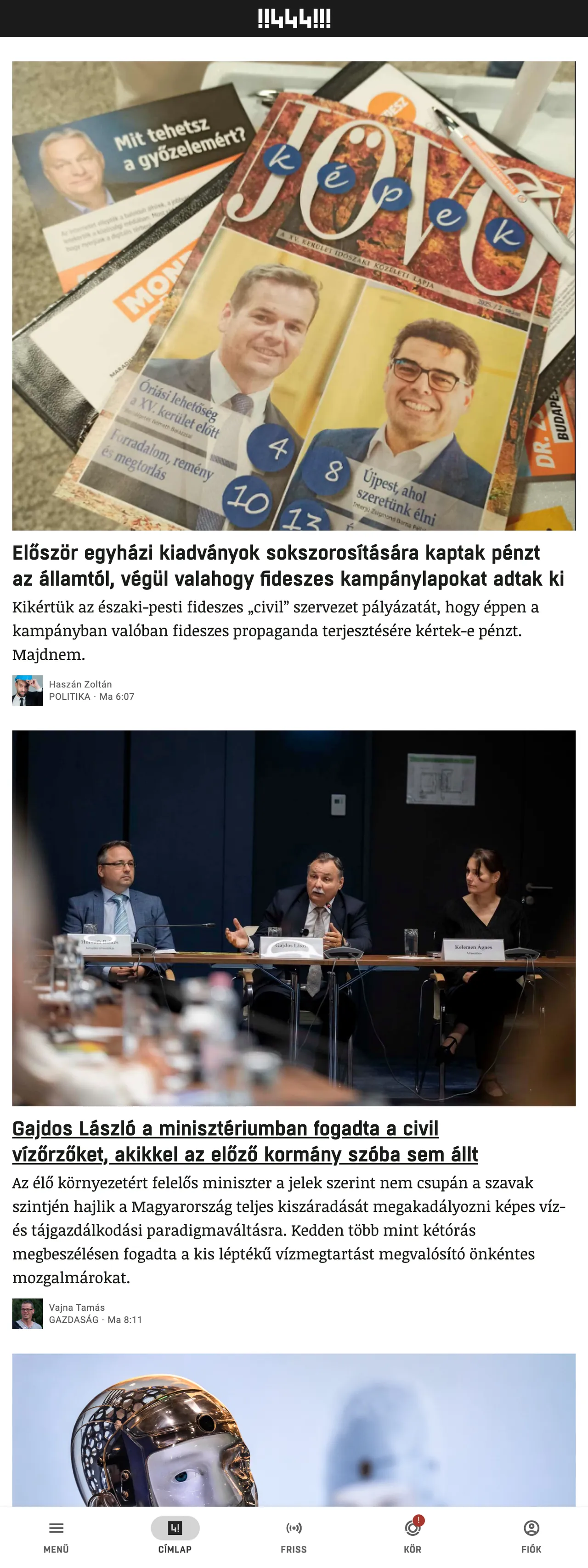 Screenshot of the 444 front page