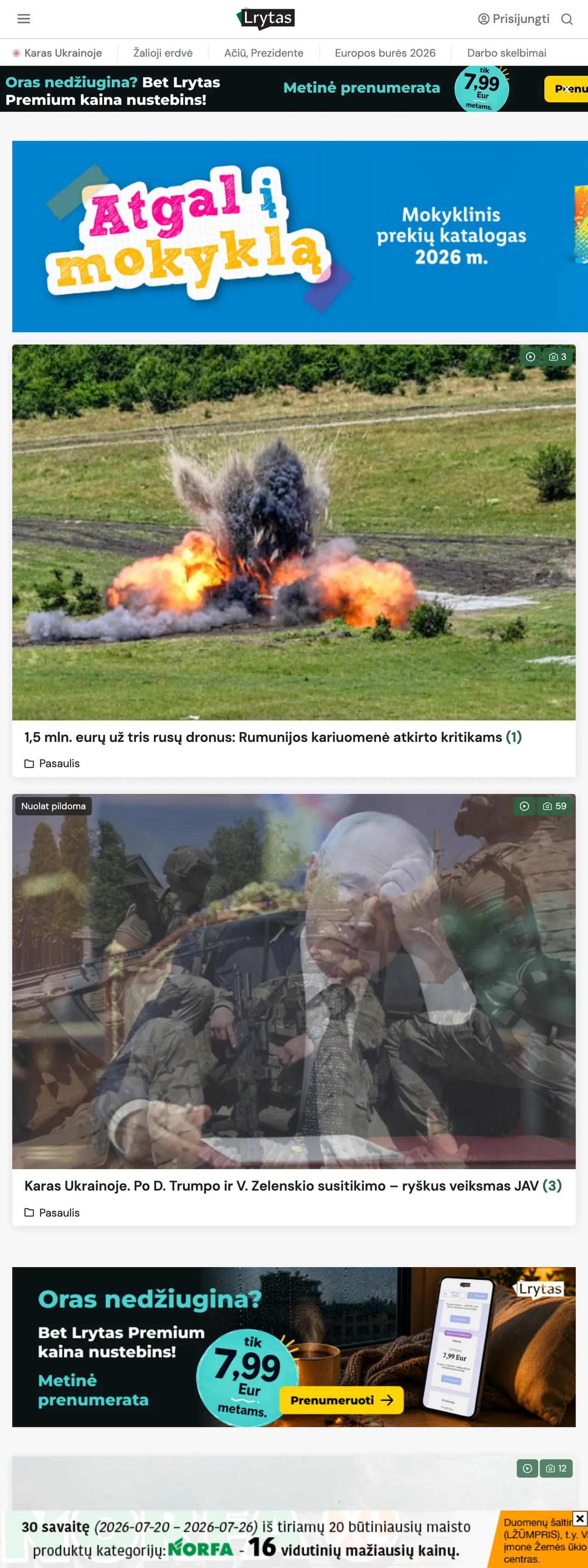 Screenshot of the Lrytas front page