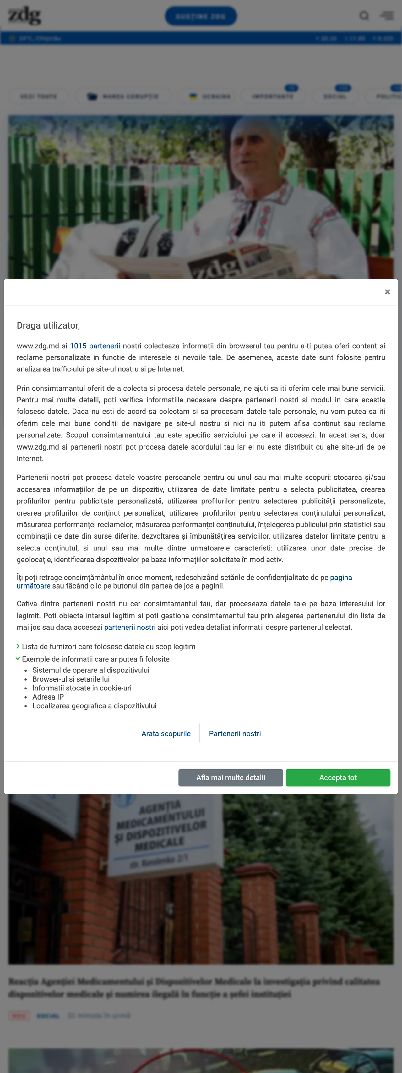 Screenshot of the Ziarul de Gardă front page