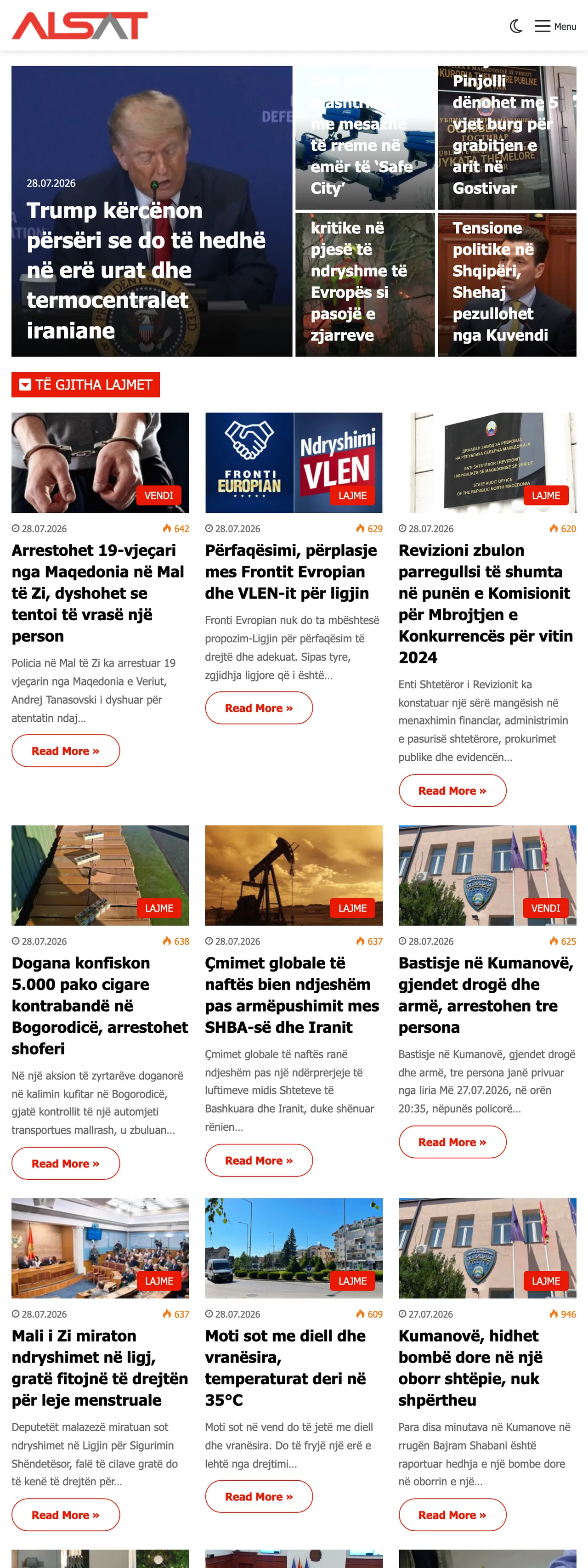 Screenshot of the ALSAT front page