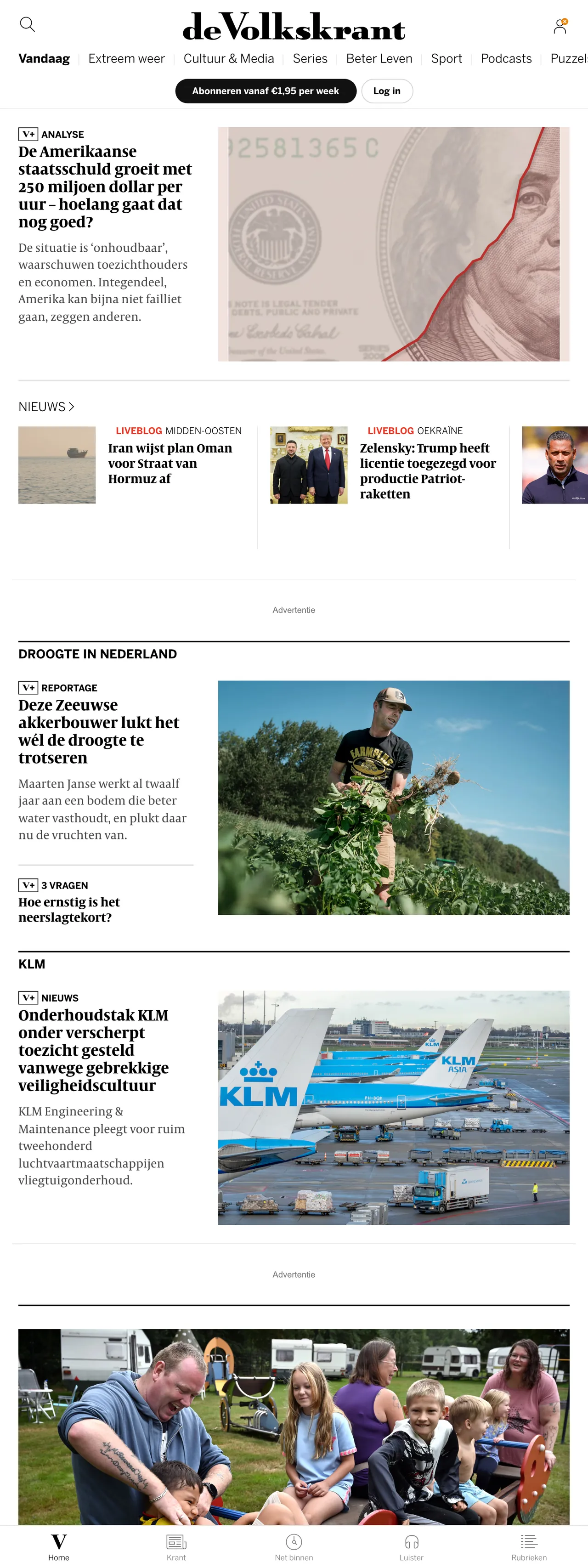 Screenshot of the de Volkskrant front page