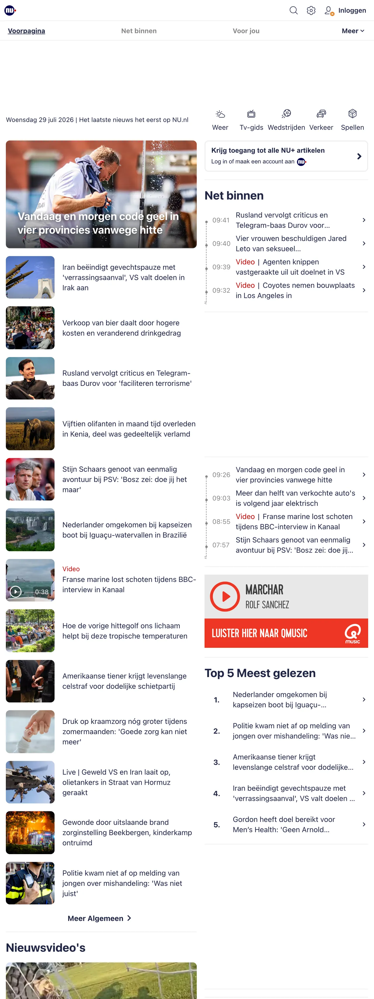 Screenshot of the NU.nl front page