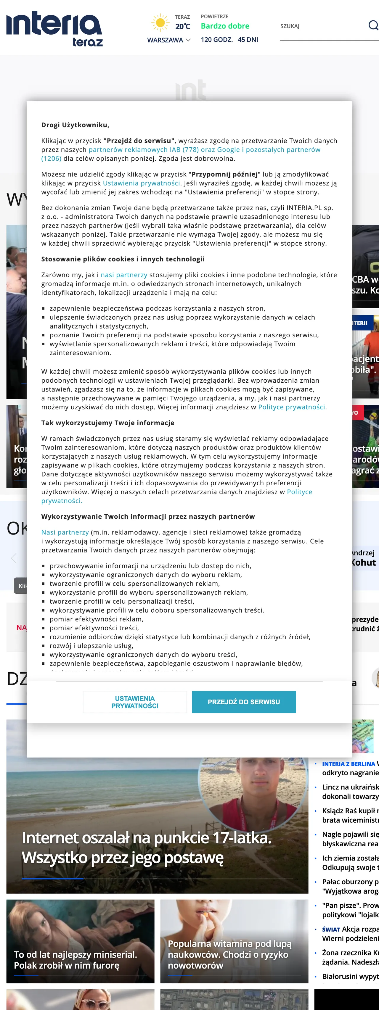 Screenshot of the Interia front page