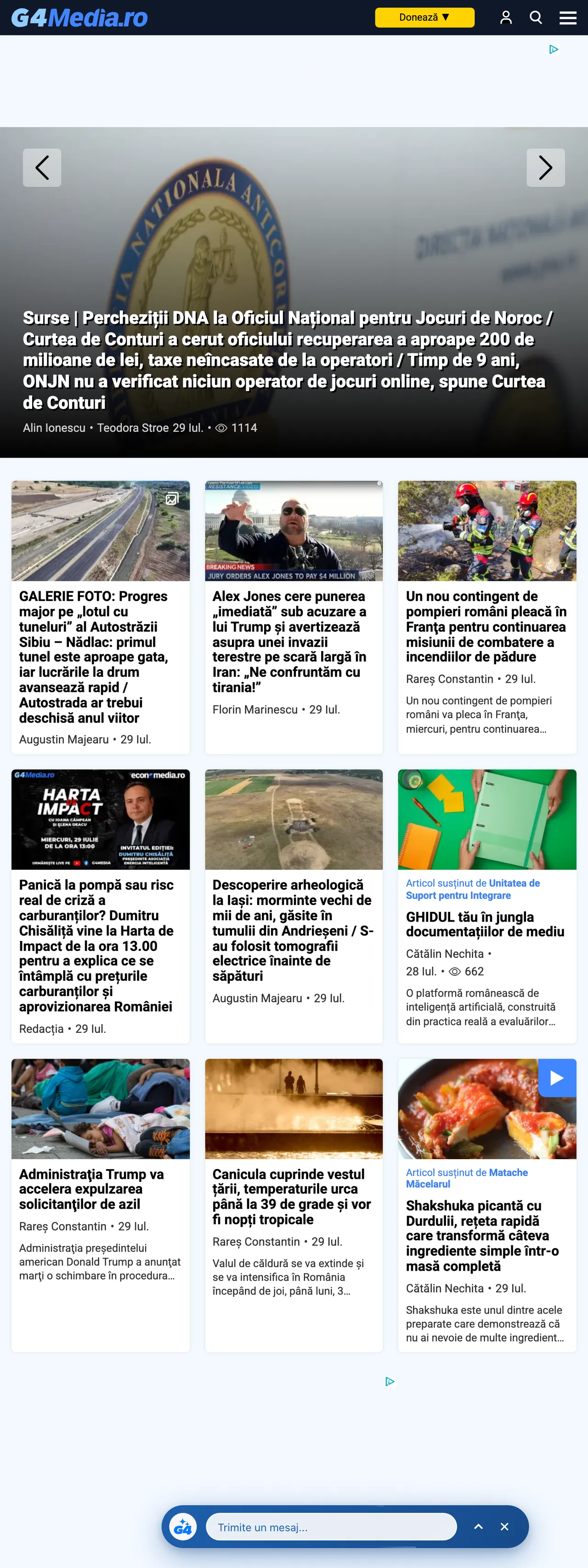 Screenshot of the G4Media front page