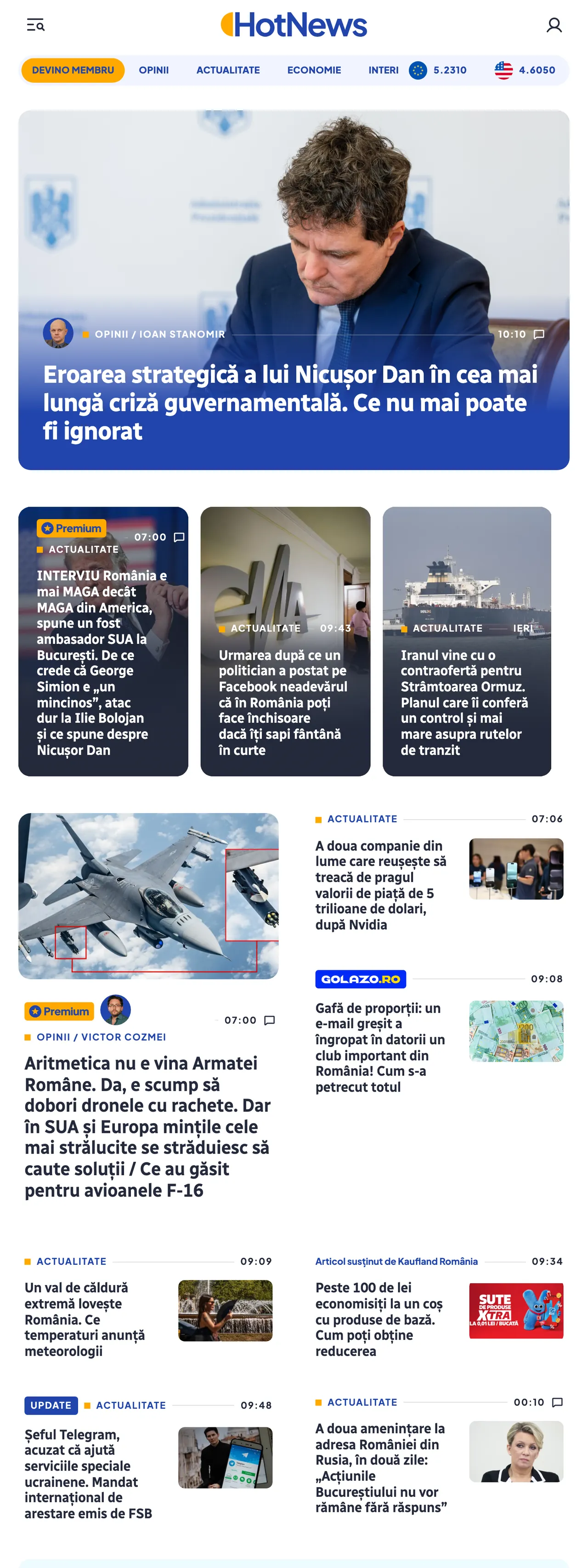 Screenshot of the HotNews.ro front page