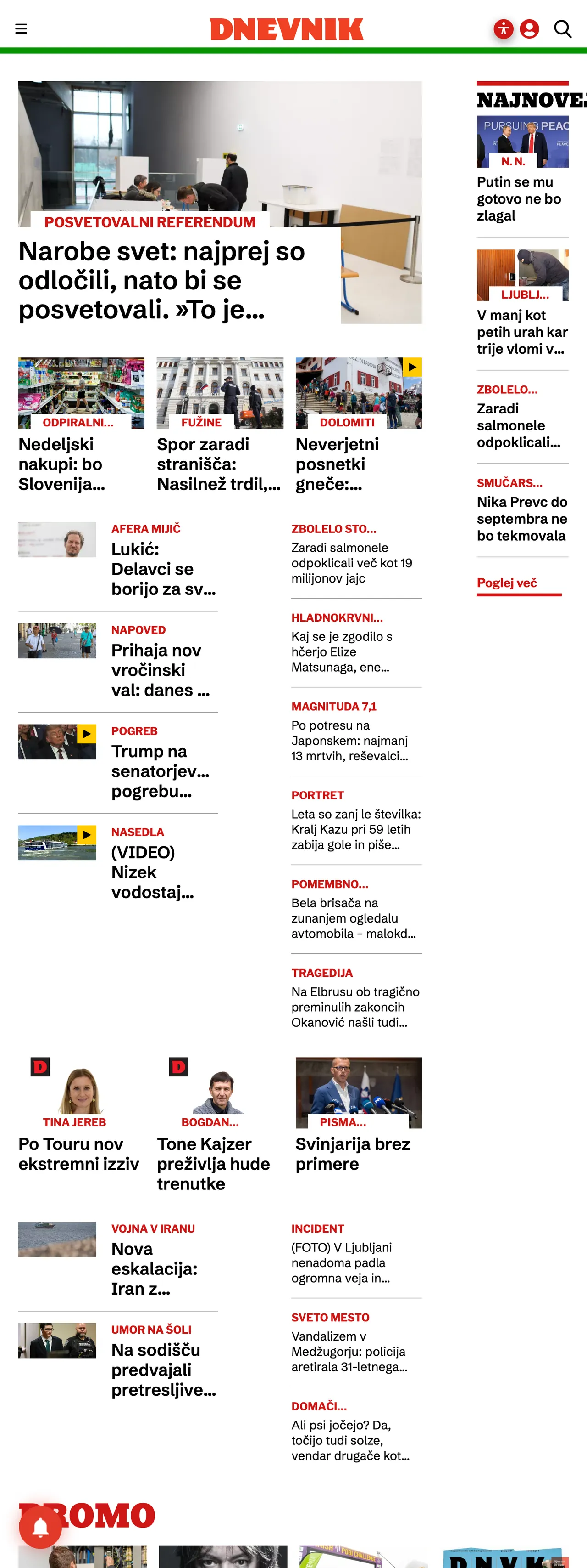 Screenshot of the Dnevnik front page