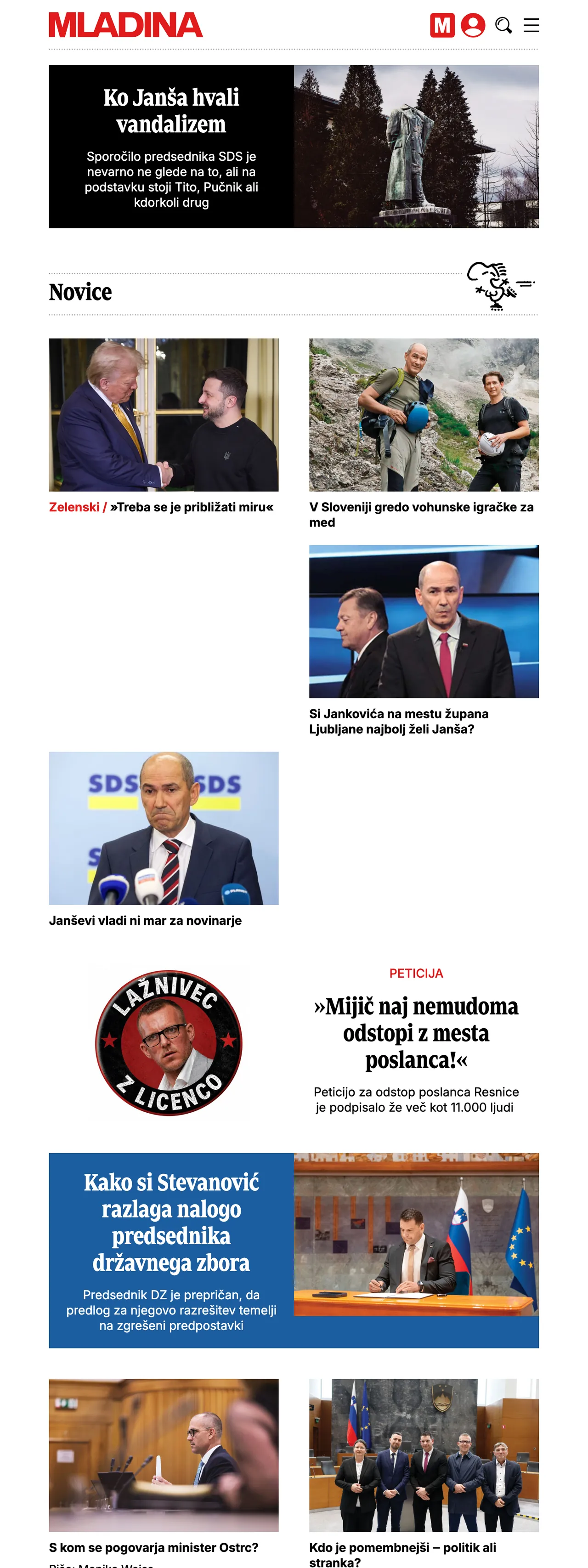 Screenshot of the Mladina front page