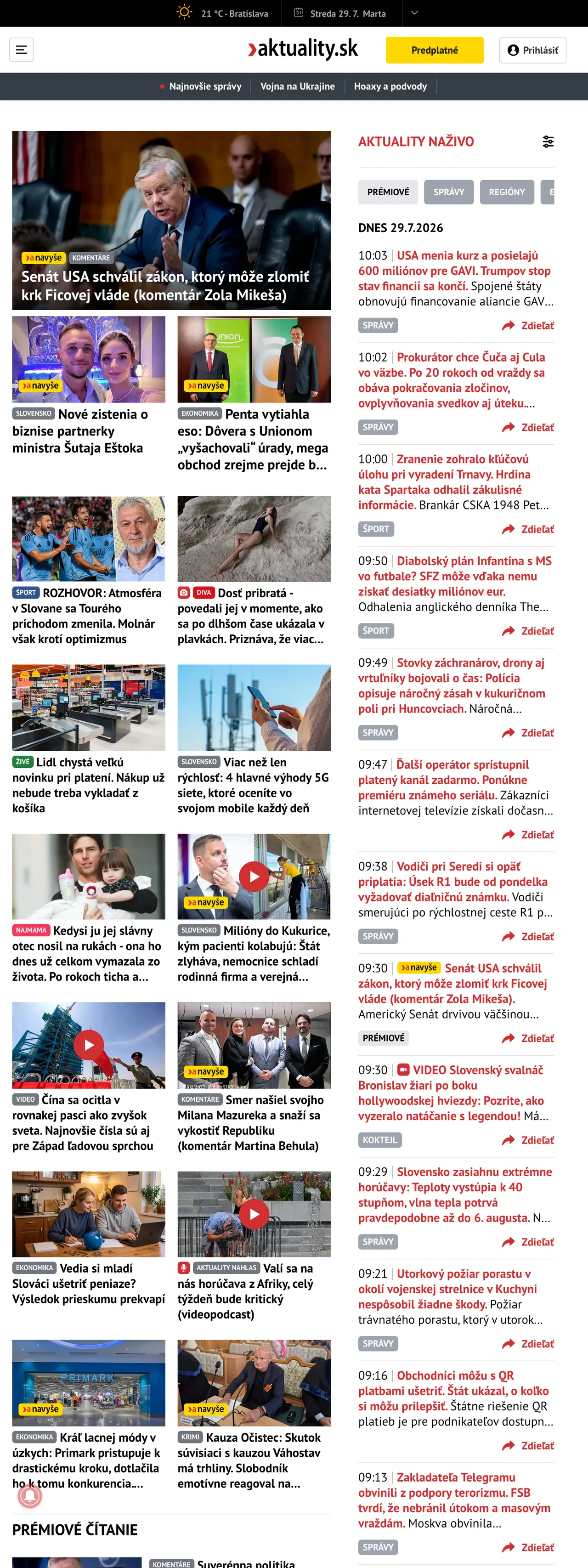 Screenshot of the Aktuality.sk front page