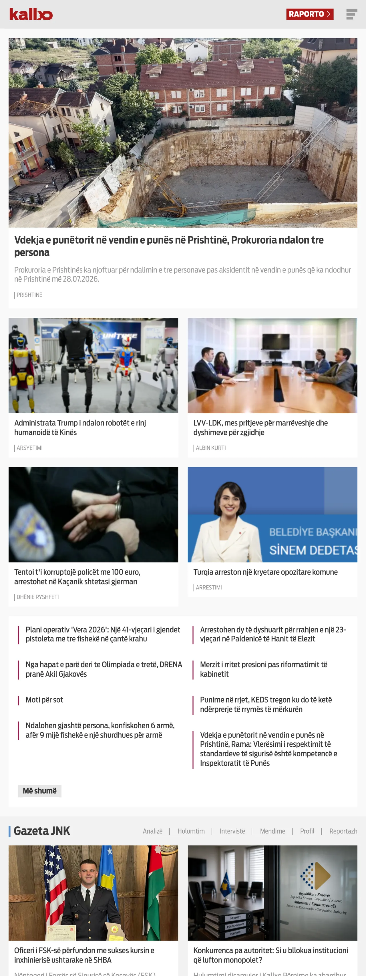 Screenshot of the Kallxo front page