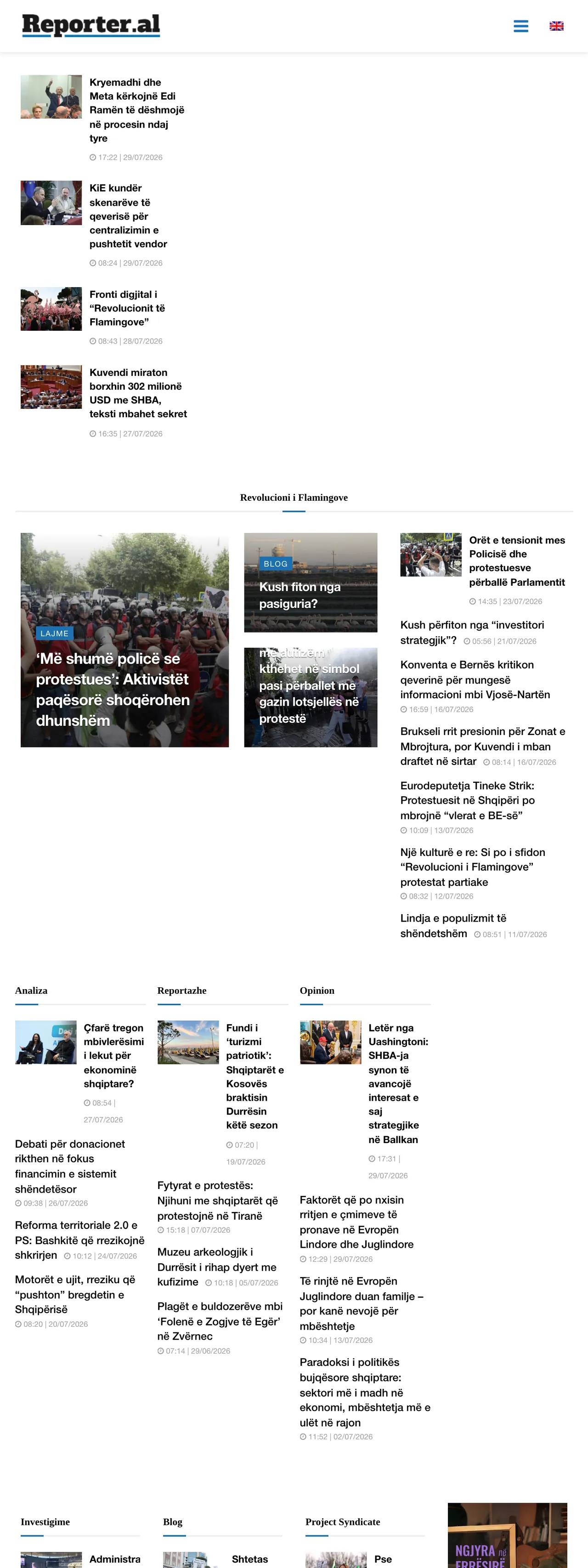 Screenshot of the Reporter.al front page