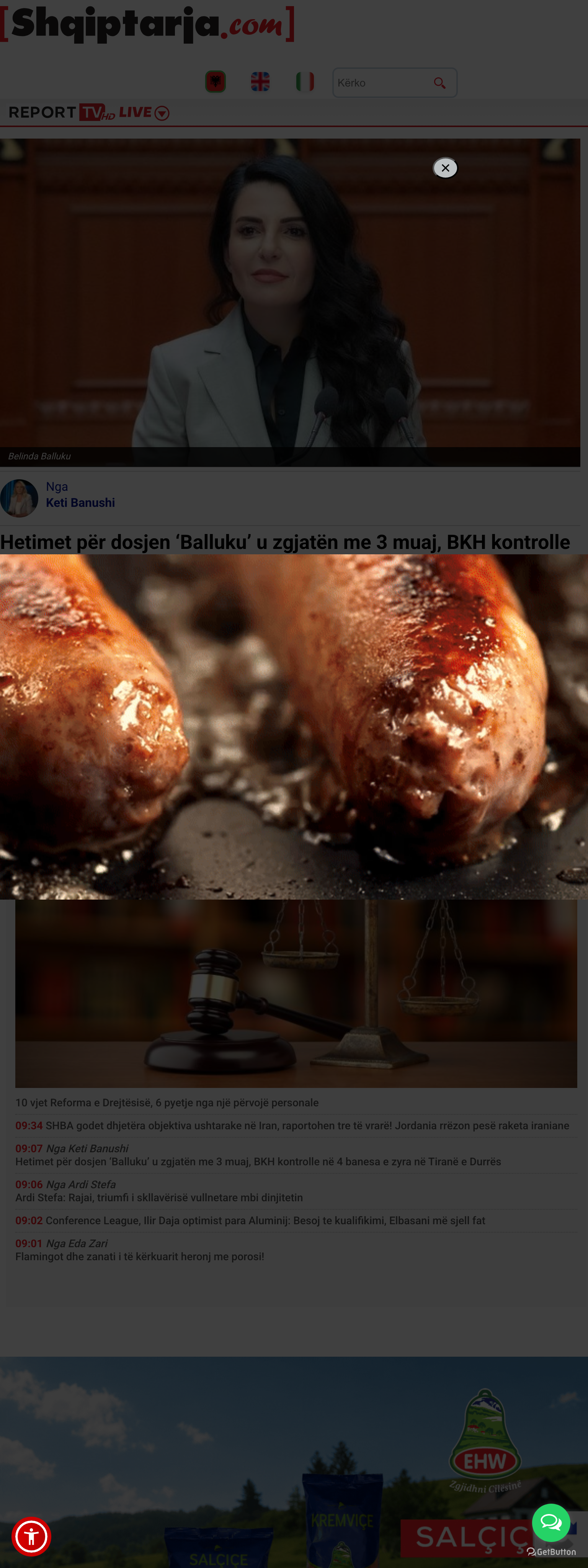 Screenshot of the Shqiptarja.com front page