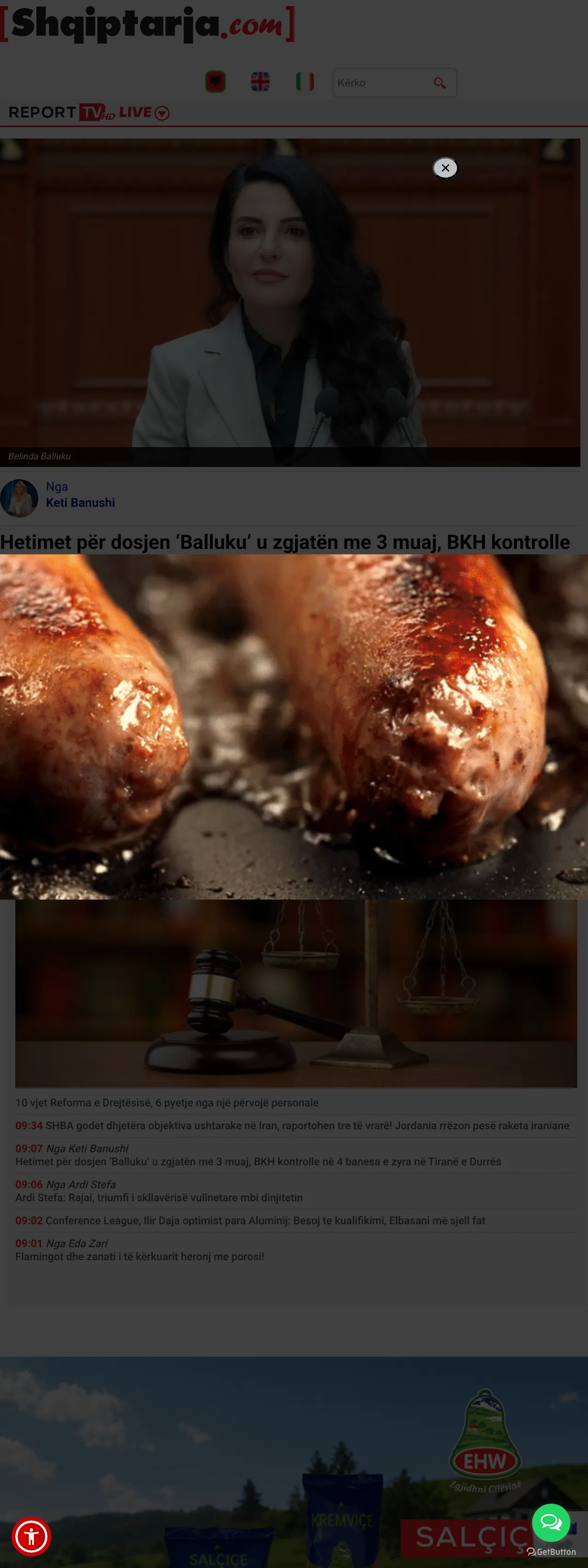 Screenshot of the Shqiptarja.com front page