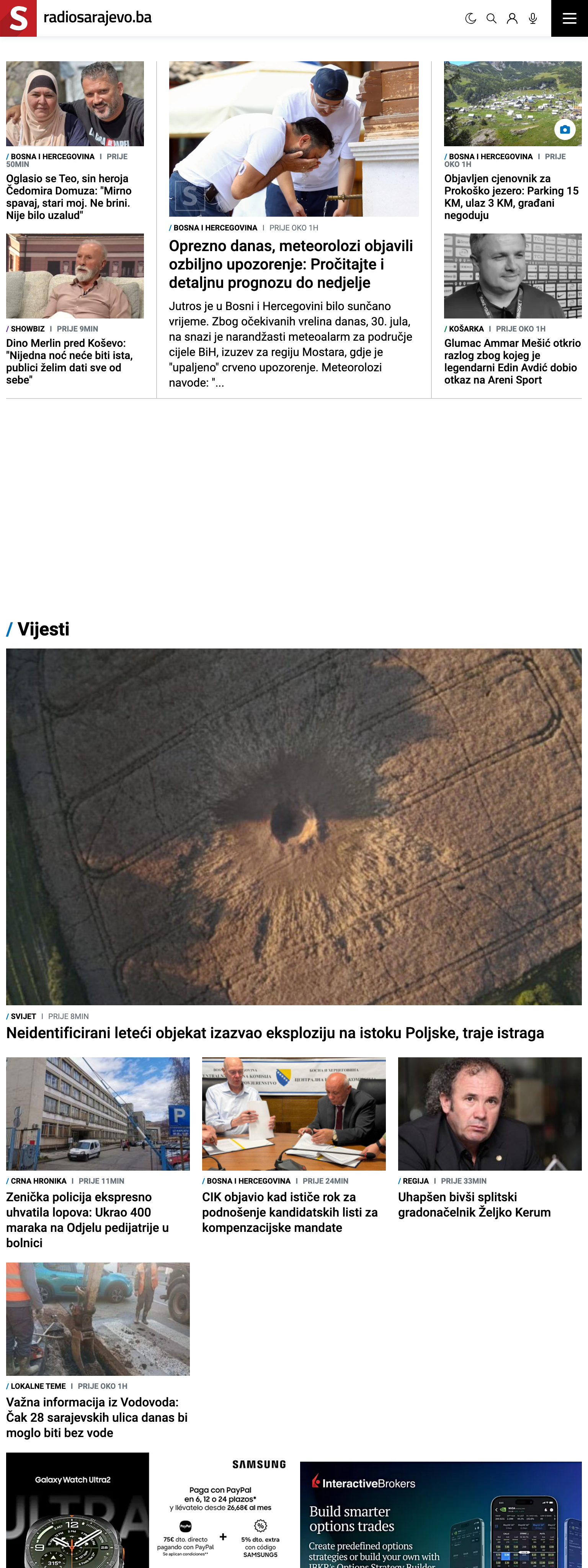 Screenshot of the Radio Sarajevo front page