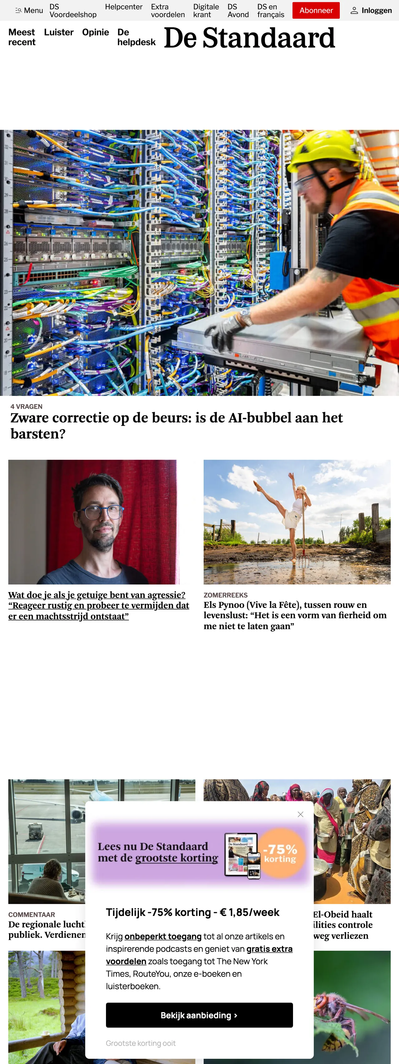 Screenshot of the De Standaard front page