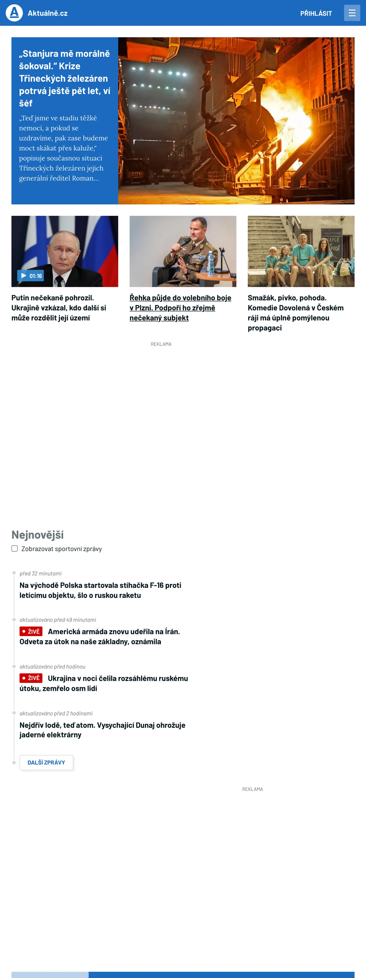Screenshot of the Aktuálně.cz front page