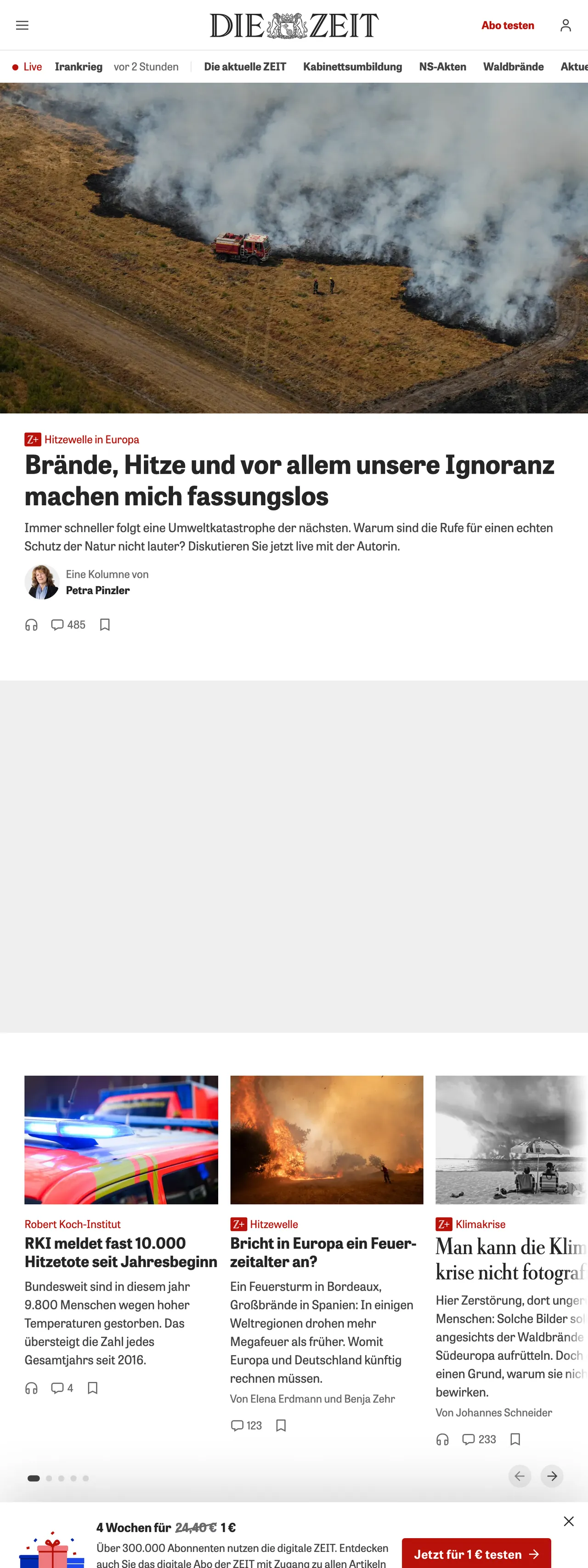 Screenshot of the ZEIT ONLINE front page