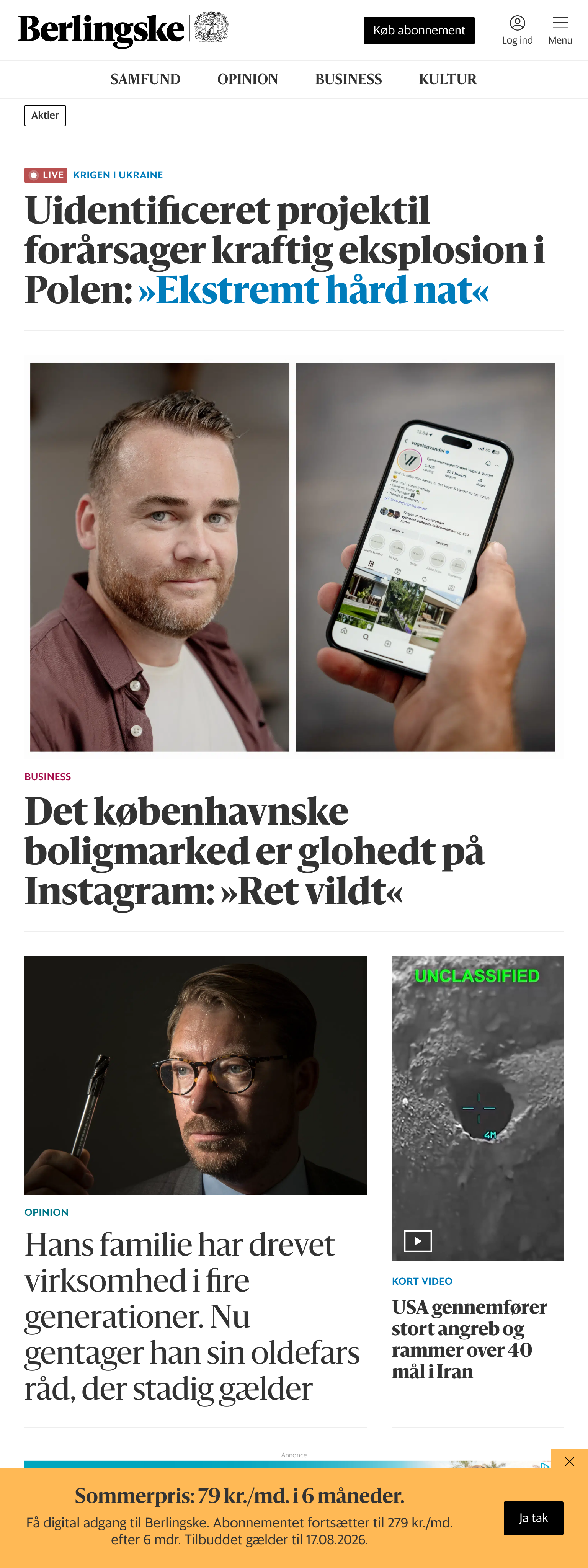 Screenshot of the Berlingske front page