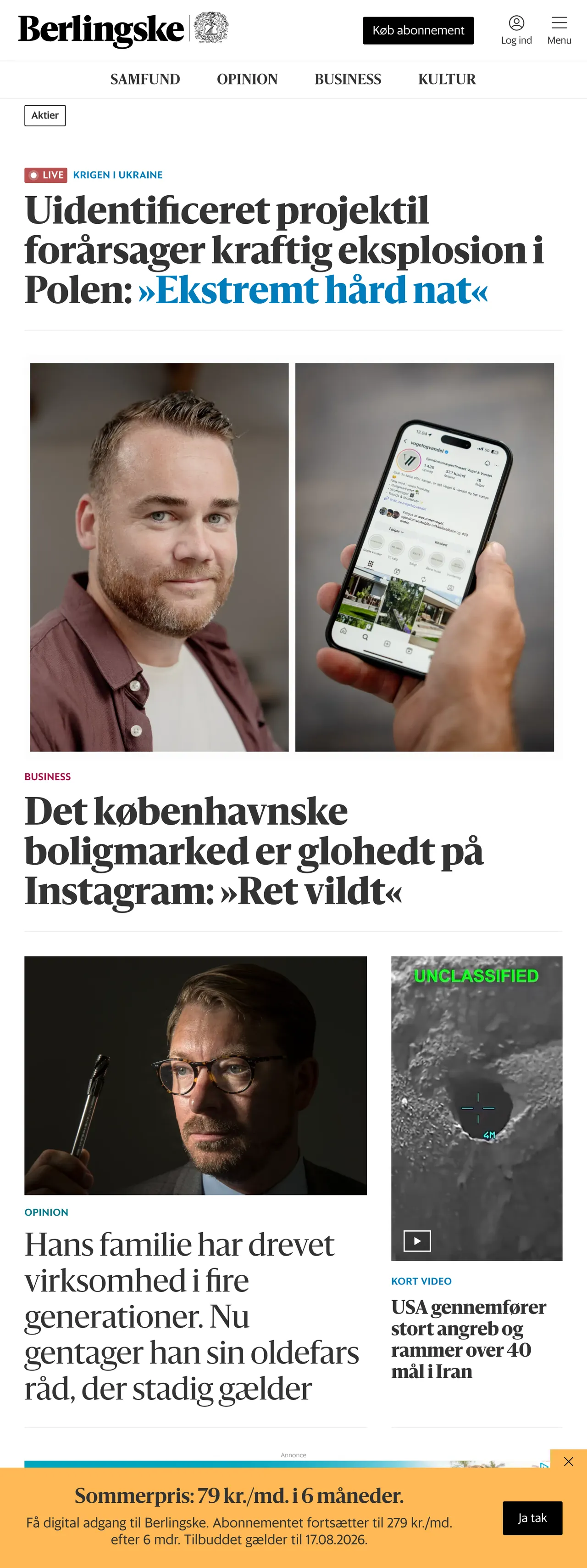 Screenshot of the Berlingske front page