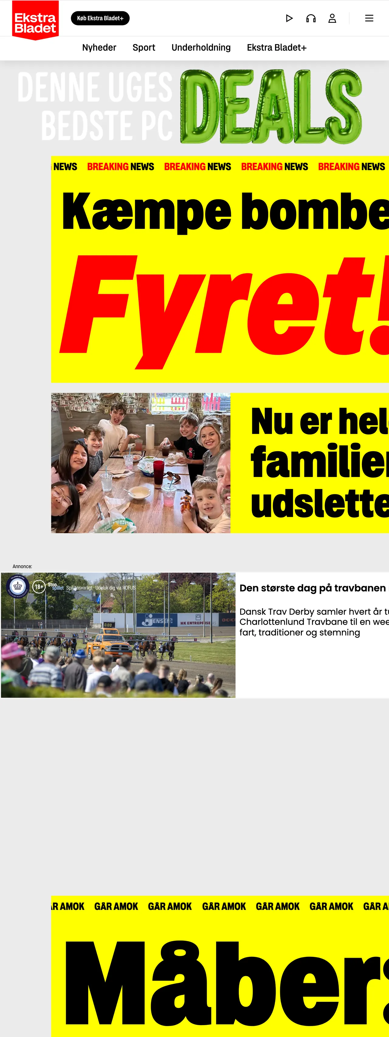 Screenshot of the Ekstra Bladet front page