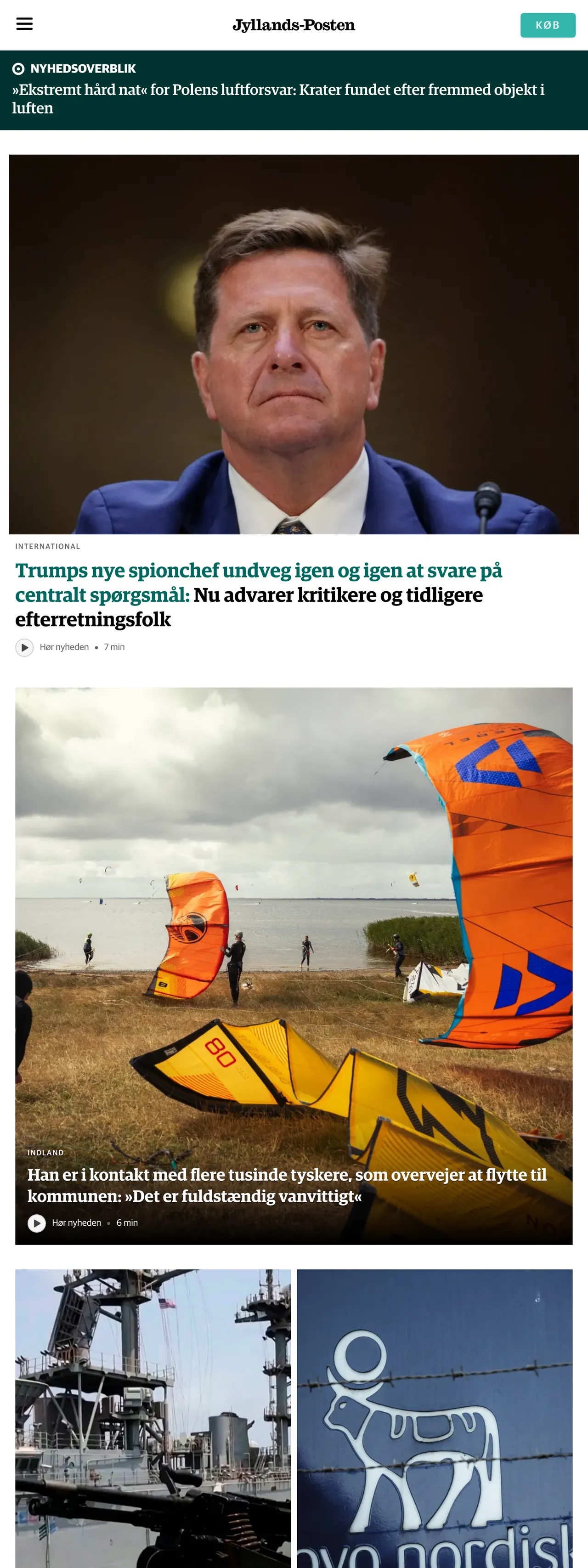 Screenshot of the Jyllands-Posten front page