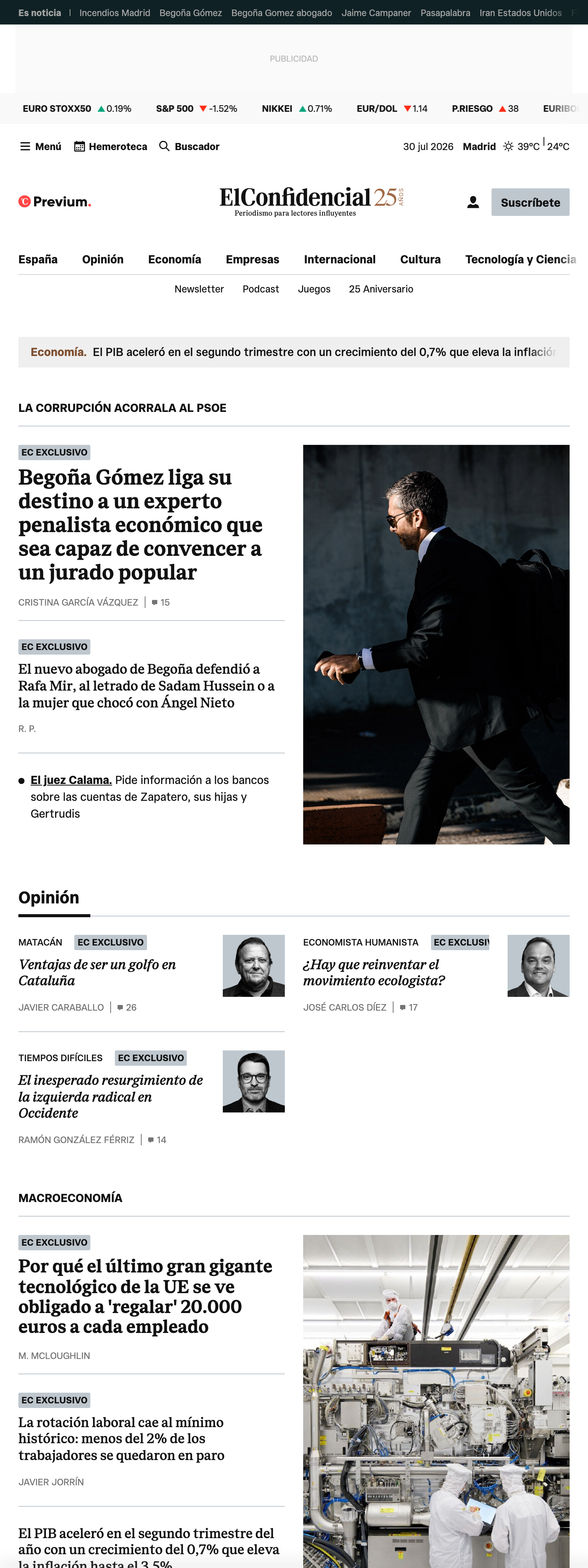 Screenshot of the El Confidencial front page
