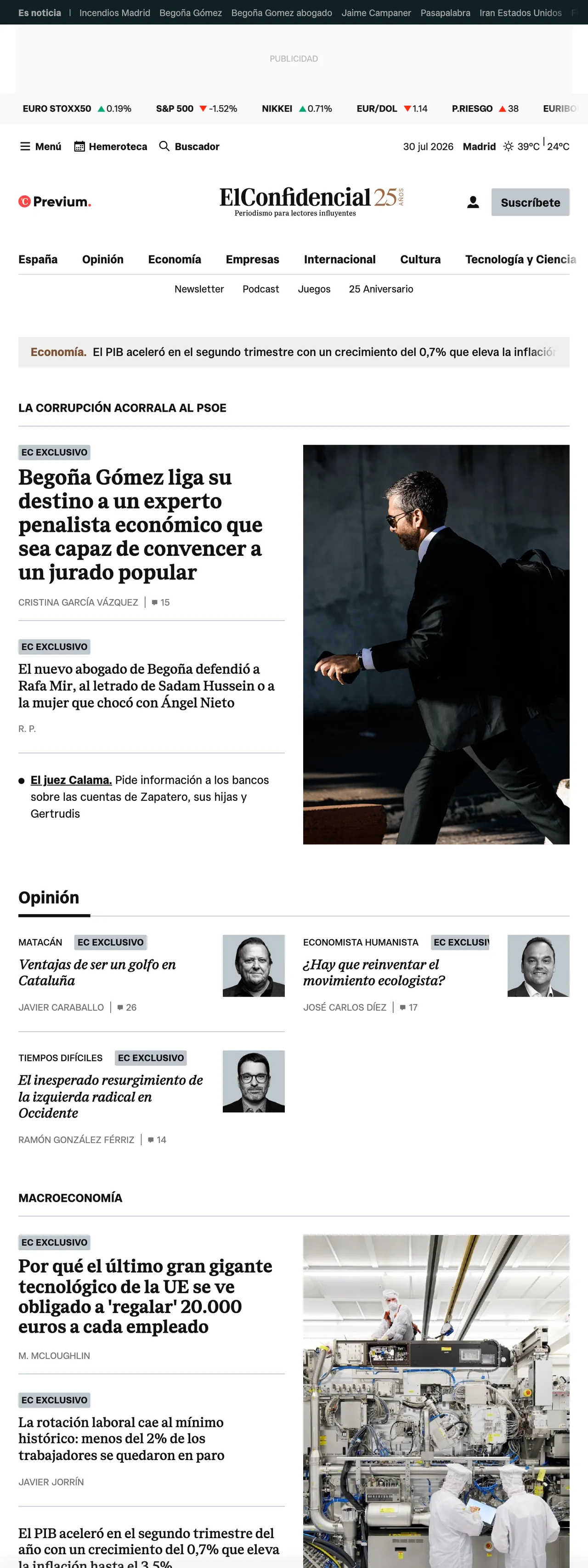 Screenshot of the El Confidencial front page