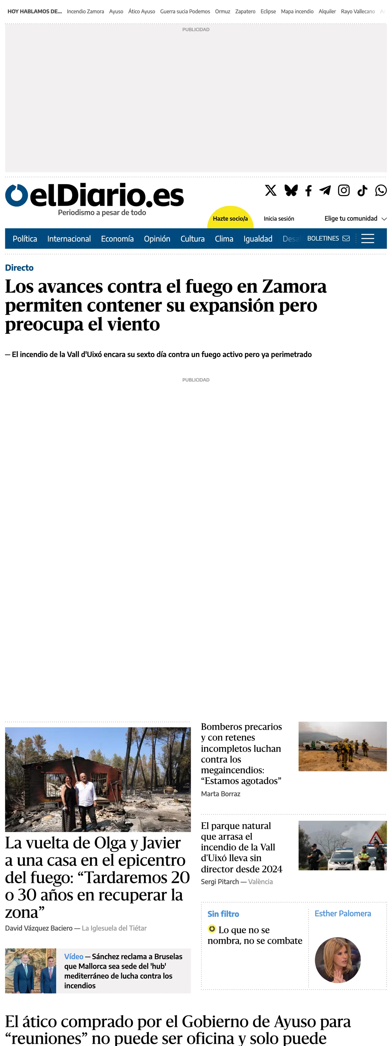 Screenshot of the elDiario.es front page