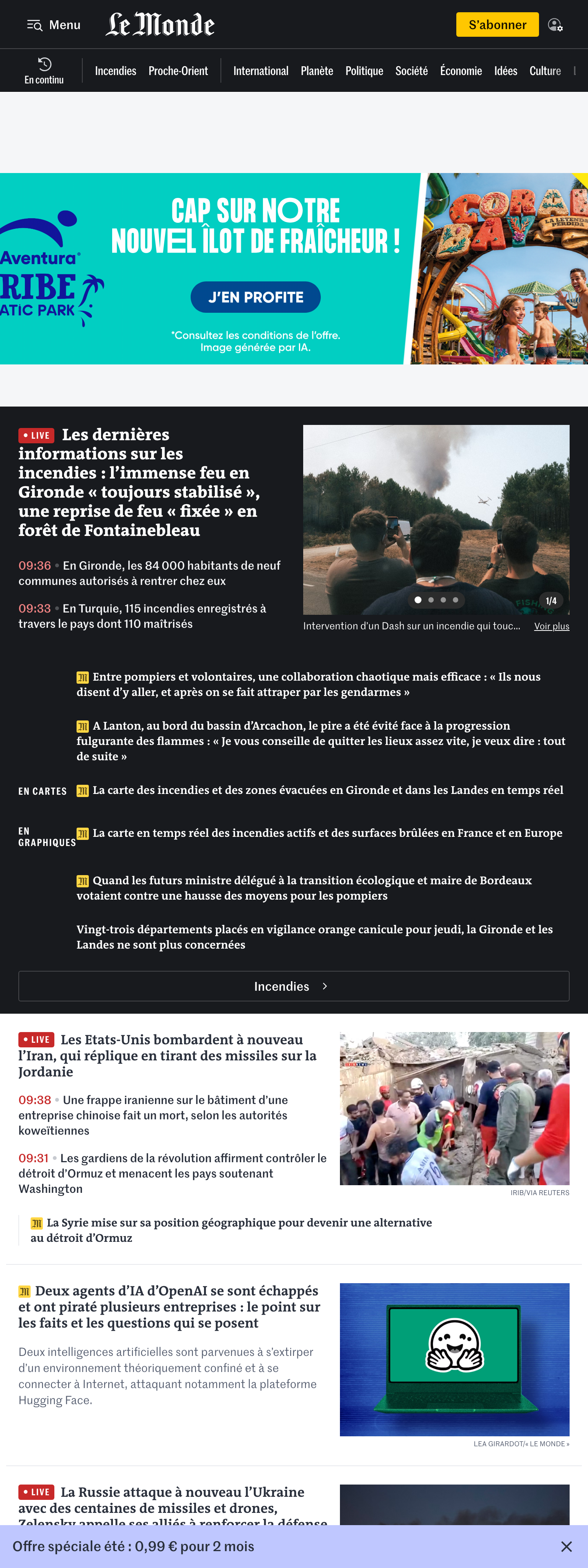 Screenshot of the Le Monde front page