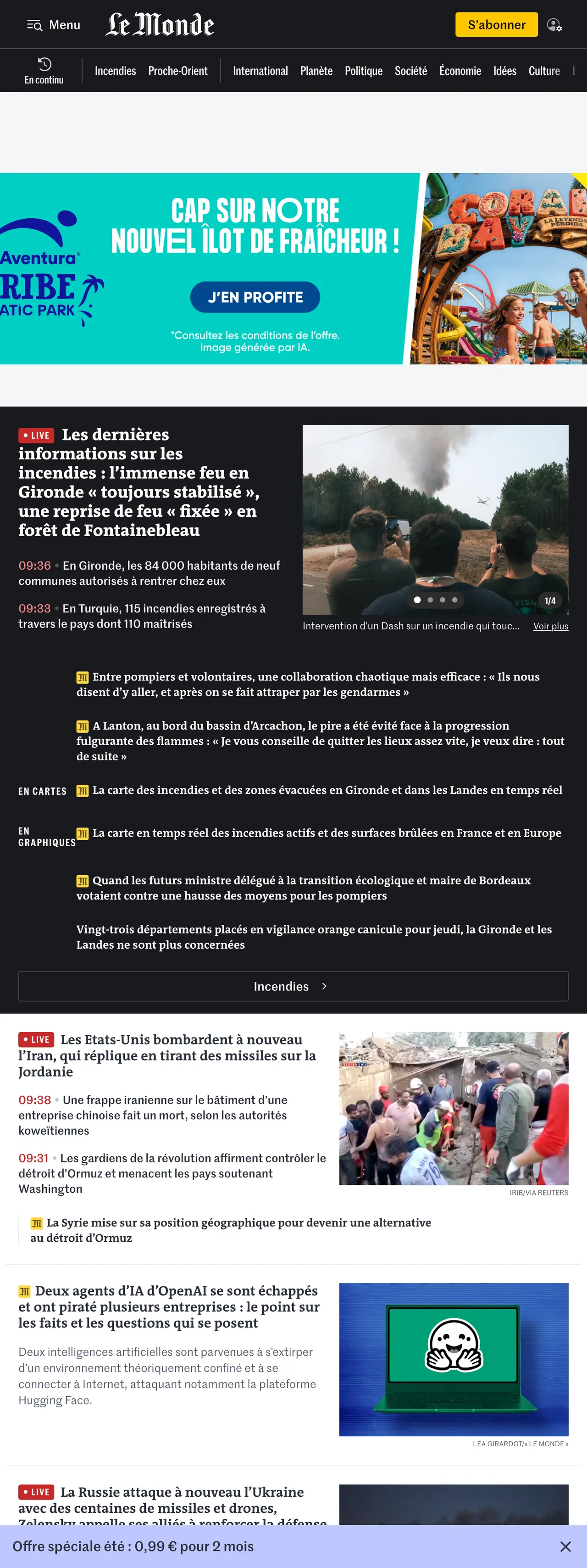 Screenshot of the Le Monde front page
