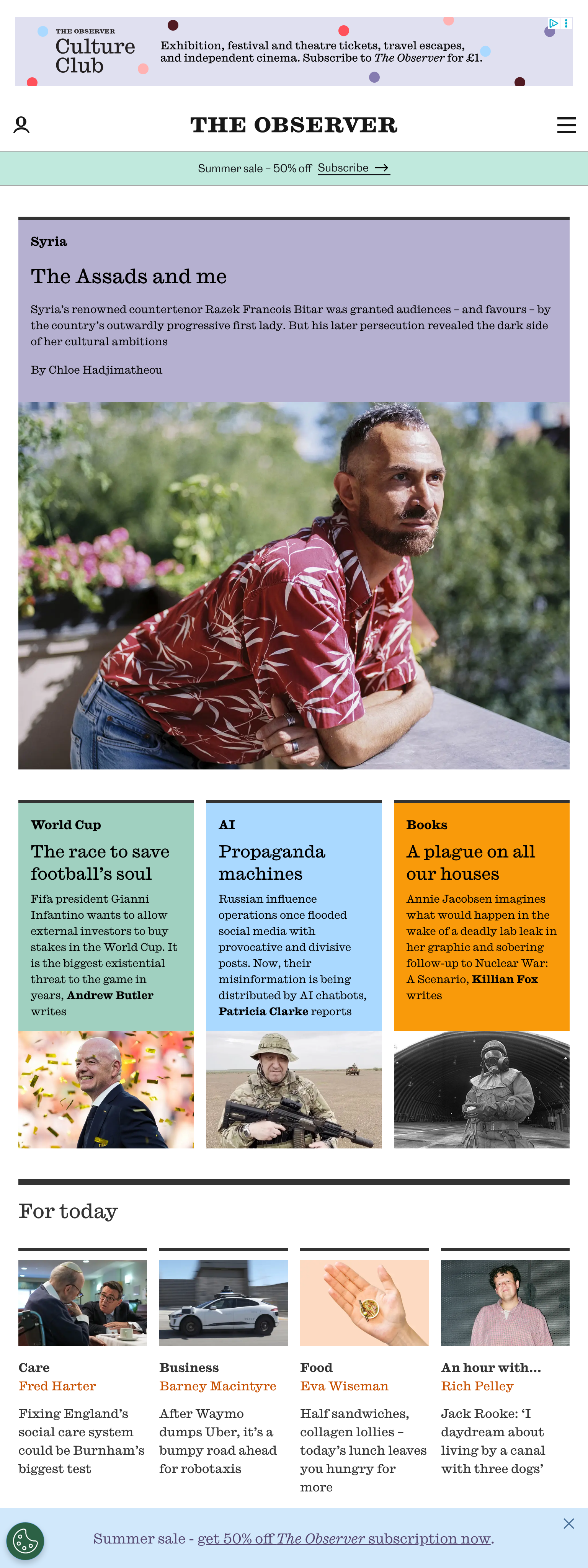 Screenshot of the The Observer front page