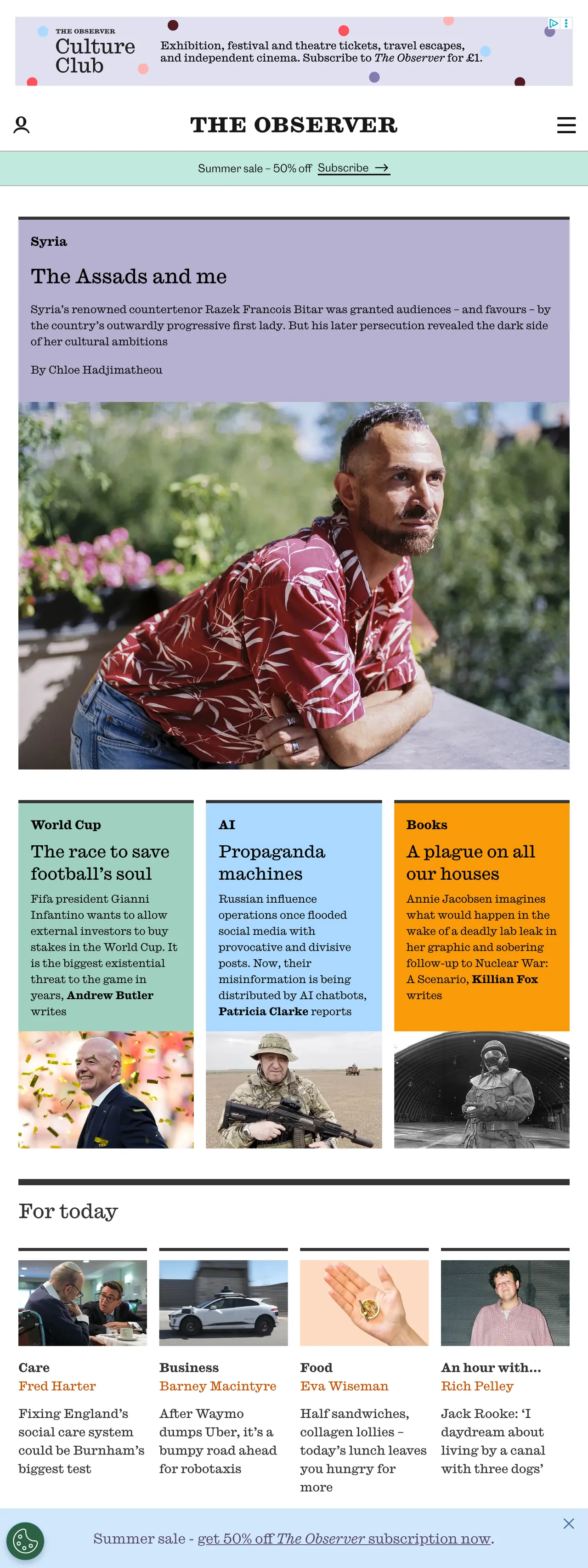 Screenshot of the The Observer front page